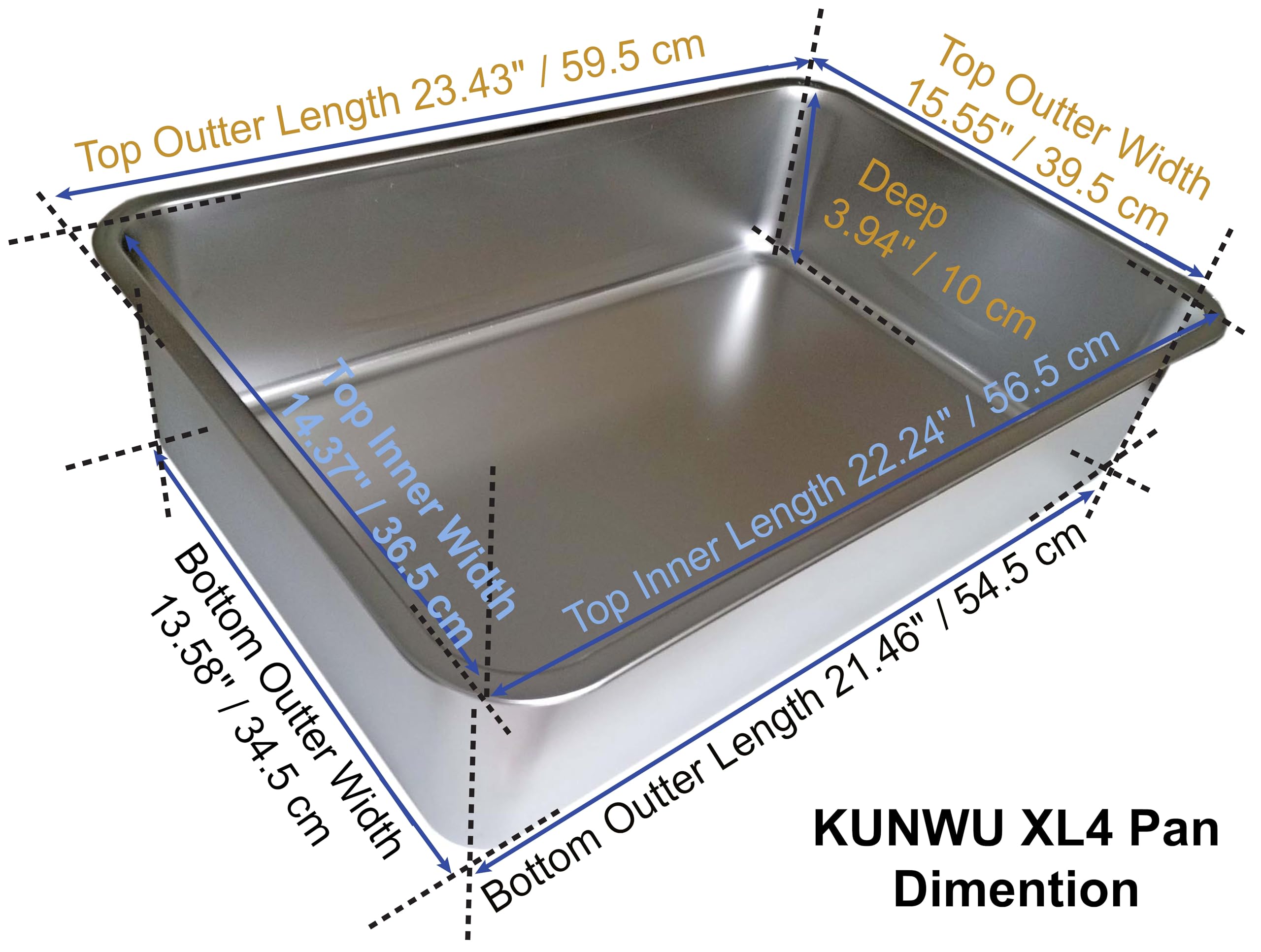 Kunwu Stainless Steel Cat Litter Box 24''X16''X4'', Xl4, Dog & Rabbit, Corrosion Resistant Easy Clean No Residue Build Up Never