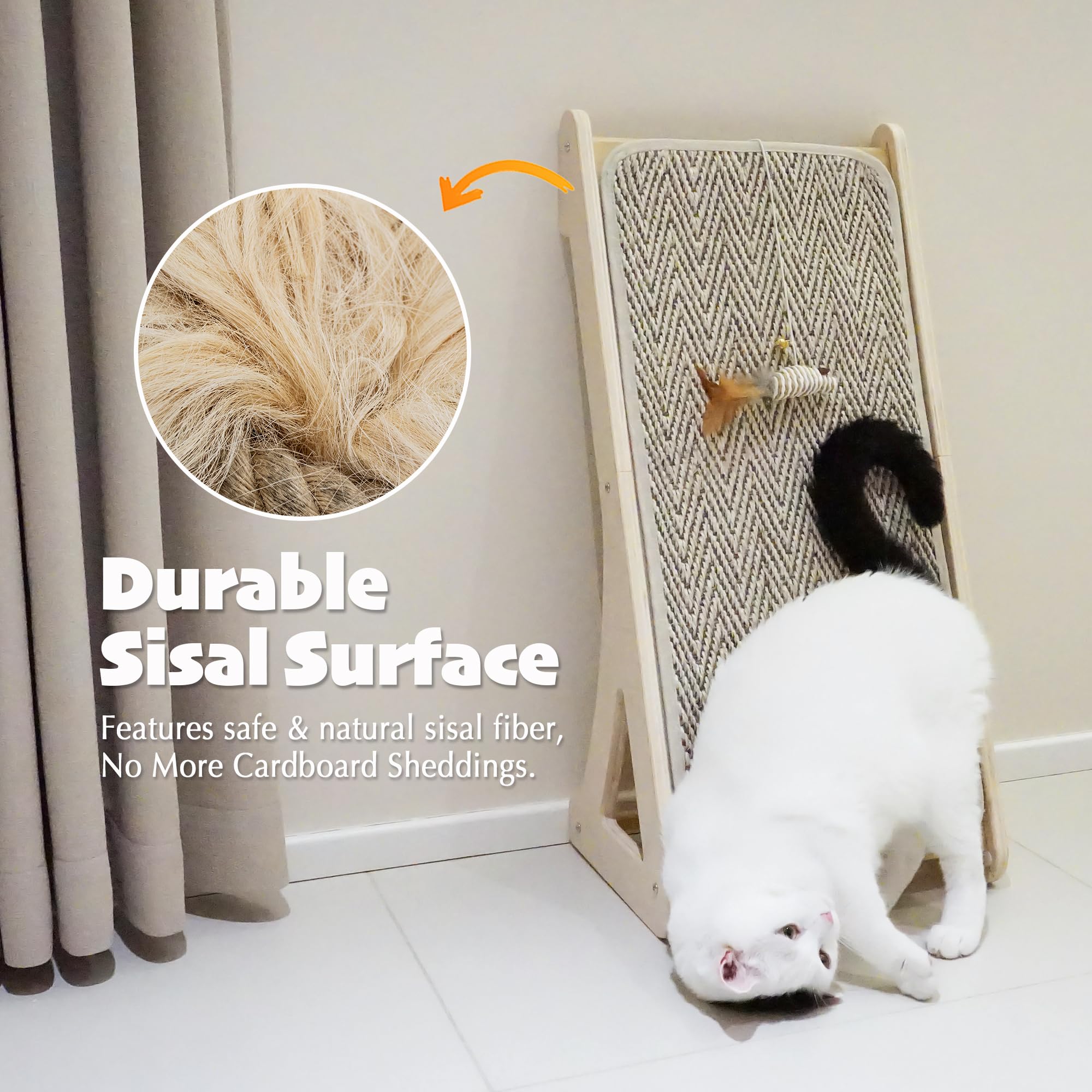 PETKARAY Cat Scratcher Ramp - L Shape Sisal Pad, 27" Wall Protector with Mouse Toy, Chevron Design