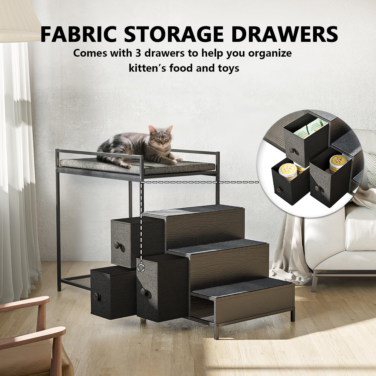 VENDORZ Dog Bunk Bed Cat Window Perch with Stairs and Drawers, Cat Window Seat Perch, Indoor Perch with Stairs for Small Medium