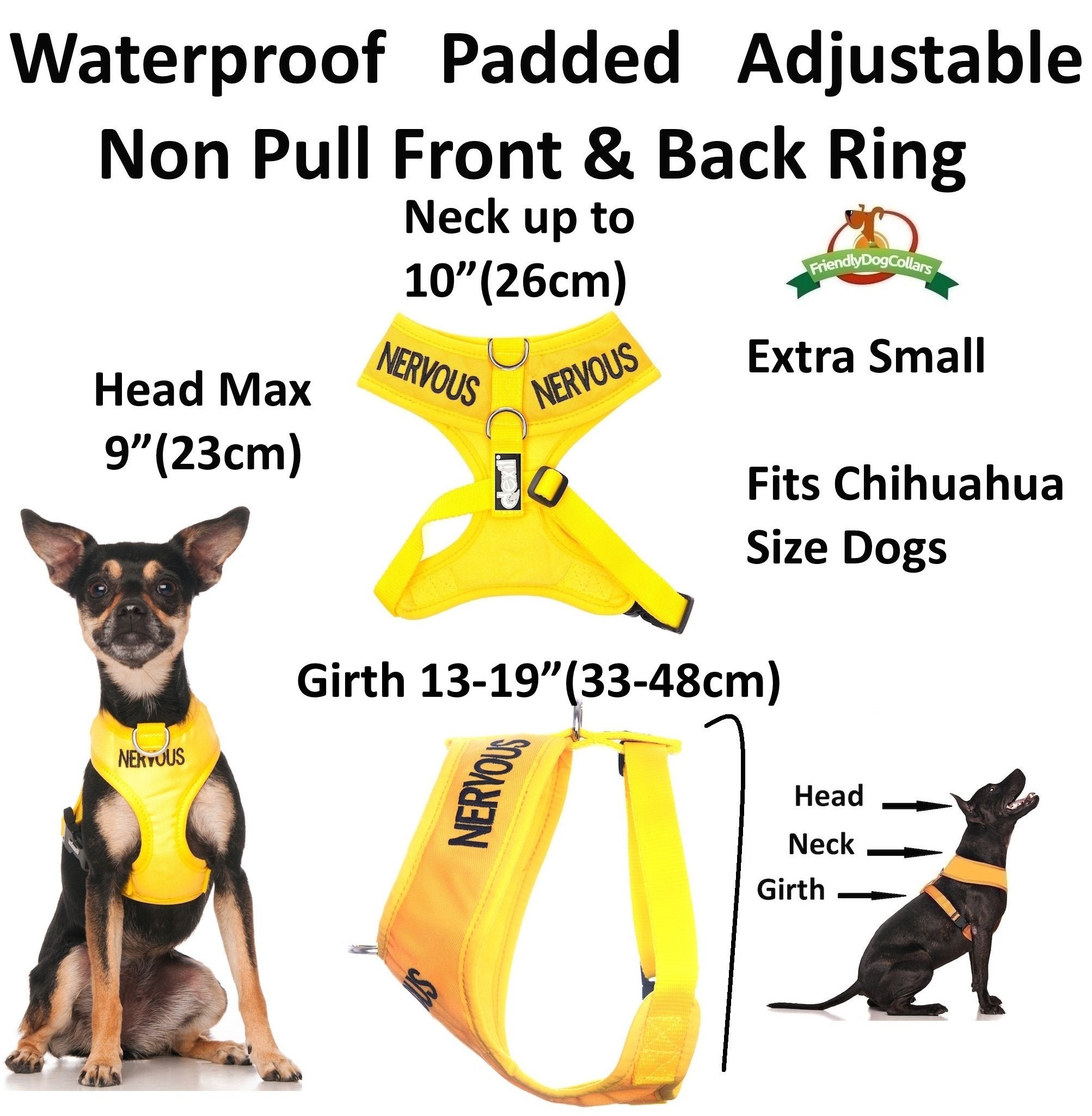 Dexil Limited Nervous (Give Me Space) Yellow Color Coded Non-Pull Front And Back D Ring Padded And Waterproof Vest Dog Harness Prevents Accidents By Warning Others Of Your Dog In Advance (Xs)