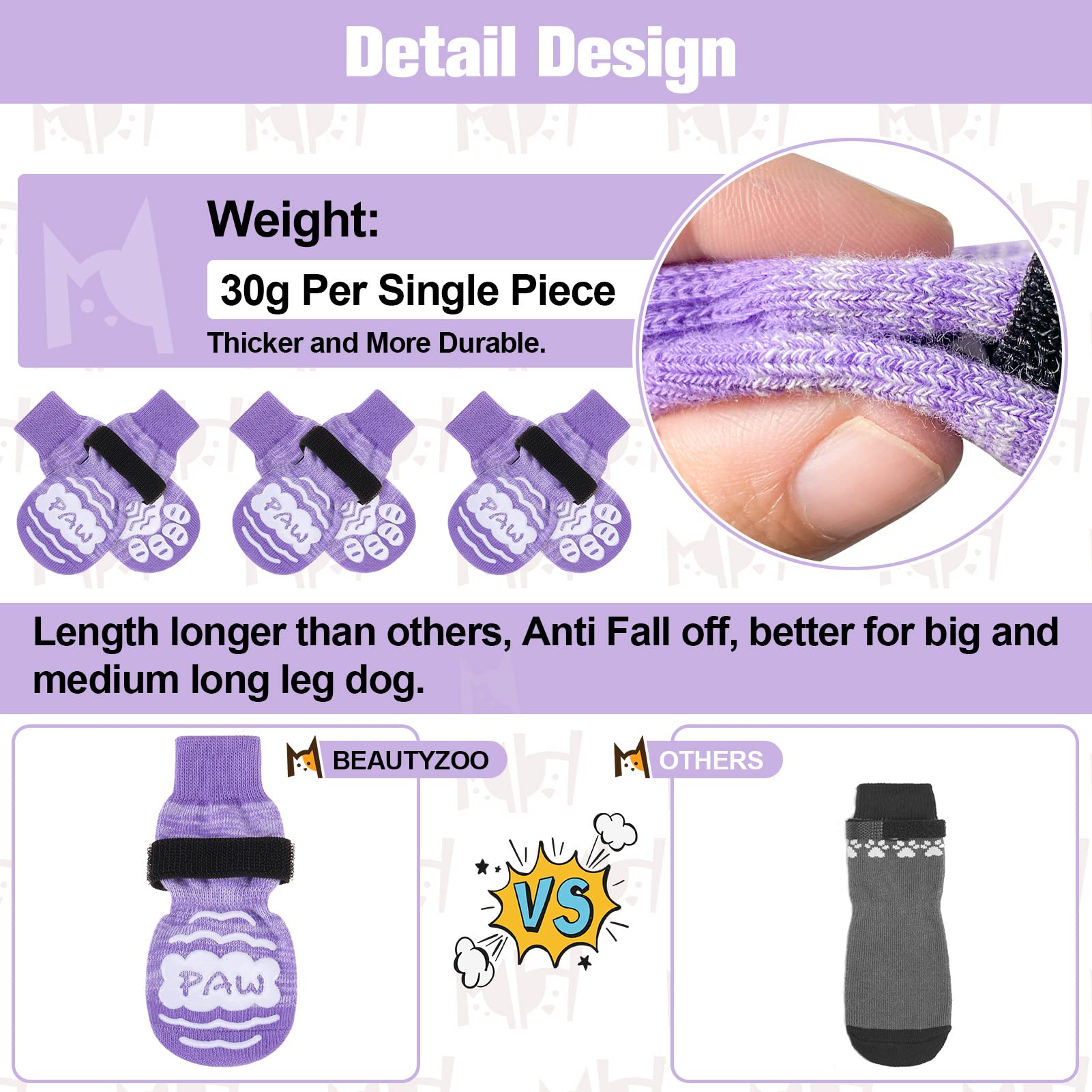 BEAUTYZOO Anti Slip Dog Socks for Small Medium Large Dogs with Grips Straps on Hardwood Floor Protection Wear, Traction Control