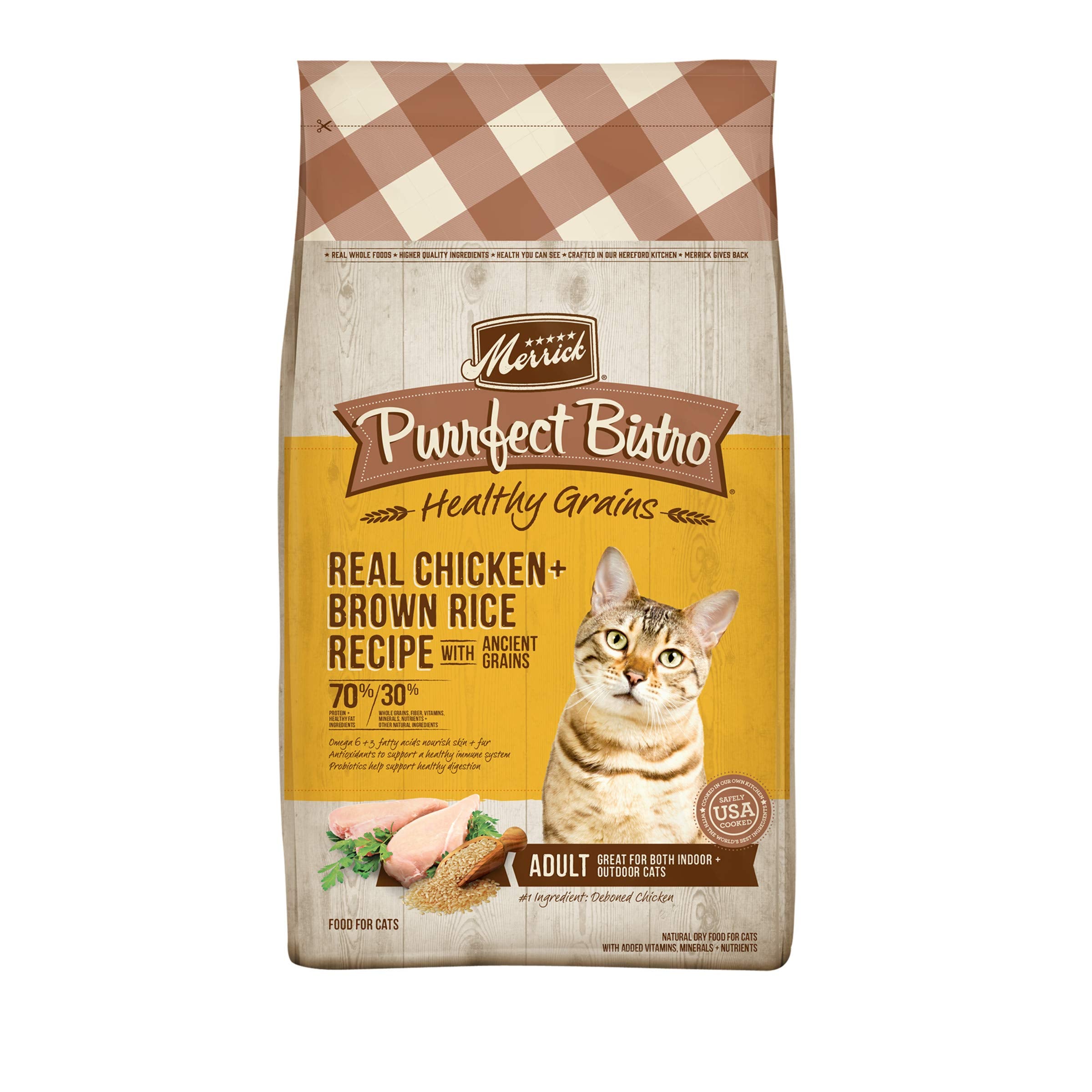 Merrick Purrfect Bistro Premium Healthy Grains Dry Cat Food For Adult Cats, Real Chicken And Brown Rice Recipe - 7.0 lb. Bag