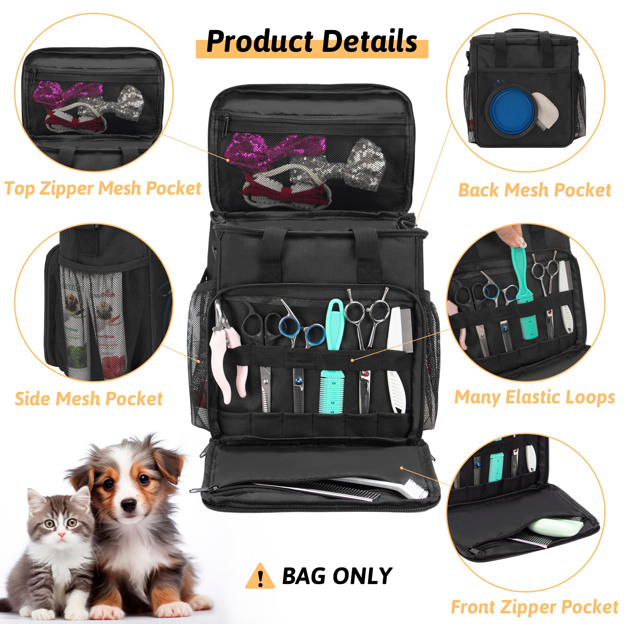 Pet Grooming Tote Bag, Cat Grooming Tools Organizer Bag, Dog Grooming Supplies Organizer Storage for Pets Grooming Kit and Dog W