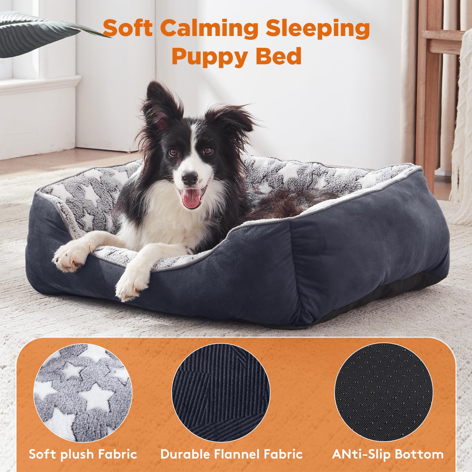 GASUR Rectangle Dog Bed for Large Dogs, Cozy Washable Bed Orthopedic Dog Sofa Bed, Pet Cuddler Anti-Slip Bottom, Soft Calming Sl