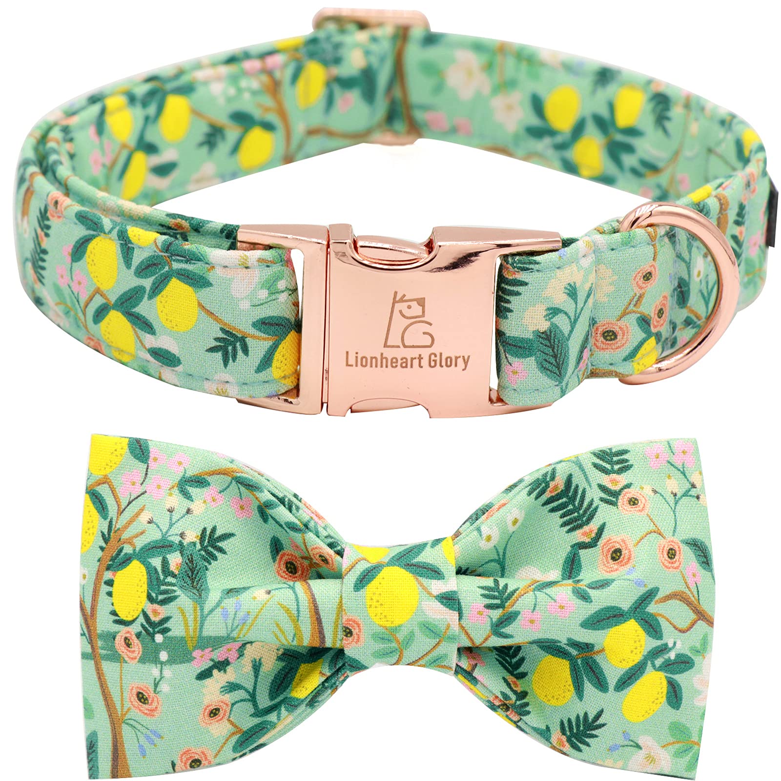Lionheart Glory Premium Floral Dog Collars, Bowtie Dog Collar, Adjustable Heavy Duty Girl Dog Collar With Bow For Medium Dogs