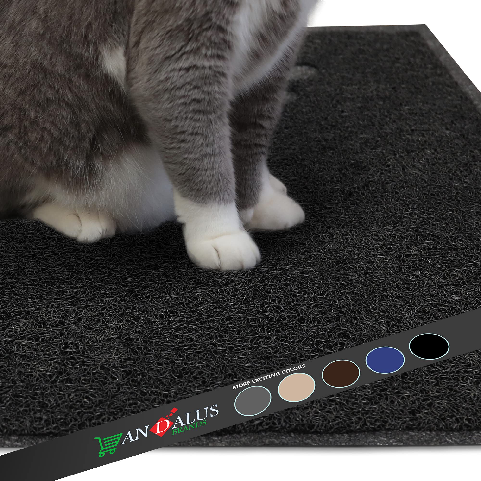 Andalus Premium Cat Litter Mat Pack Of 1-100% Waterproof With Non-Slip Backing Of Litter Box Mat - Soft On Kitty Paws & Easy To Clean Cat Mats For Litter - Black, Medium (23.5' X 15.75')