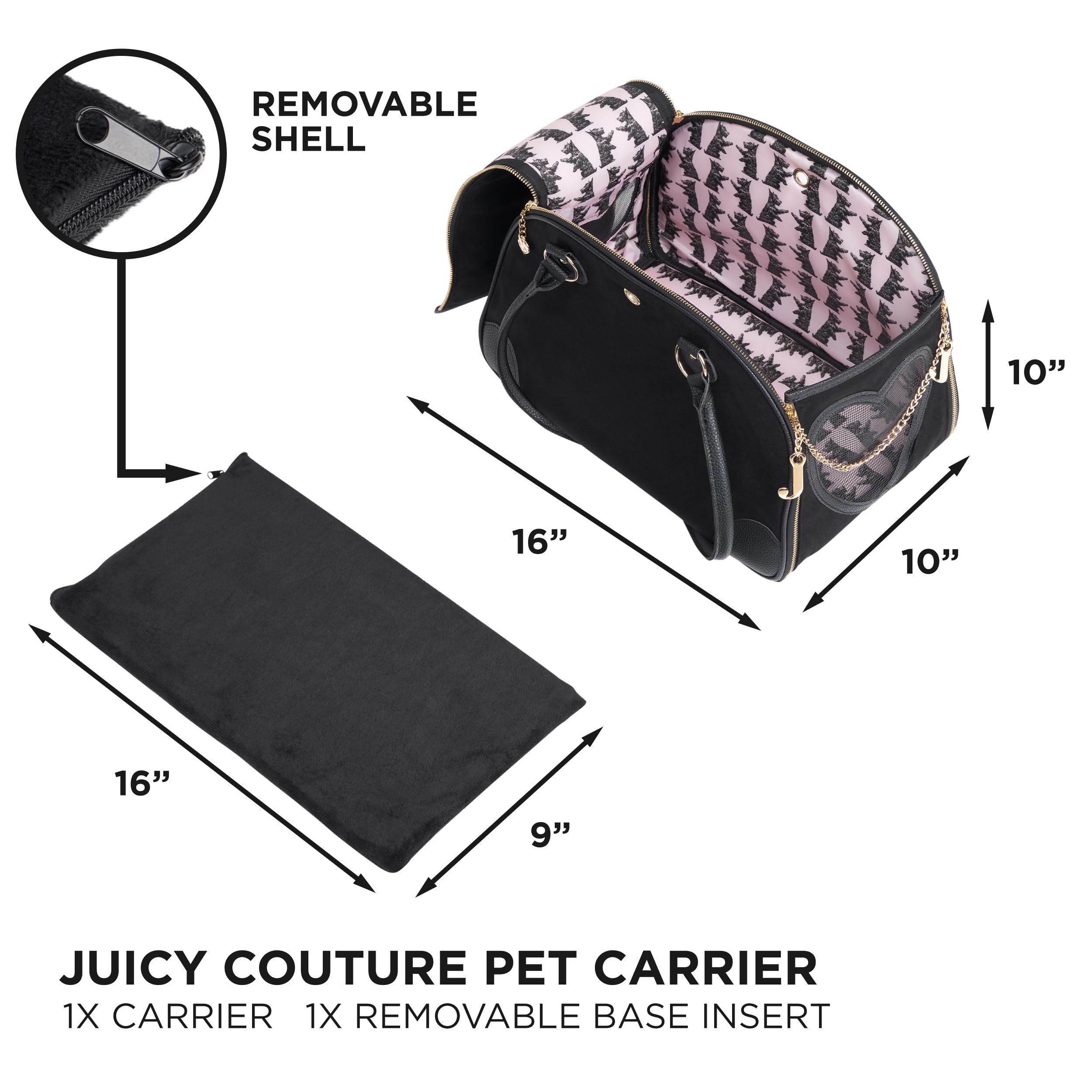 Juicy Couture Give Me Treats Pet Carrier - Stylish Black Travel Bag for Small Dogs and Cats