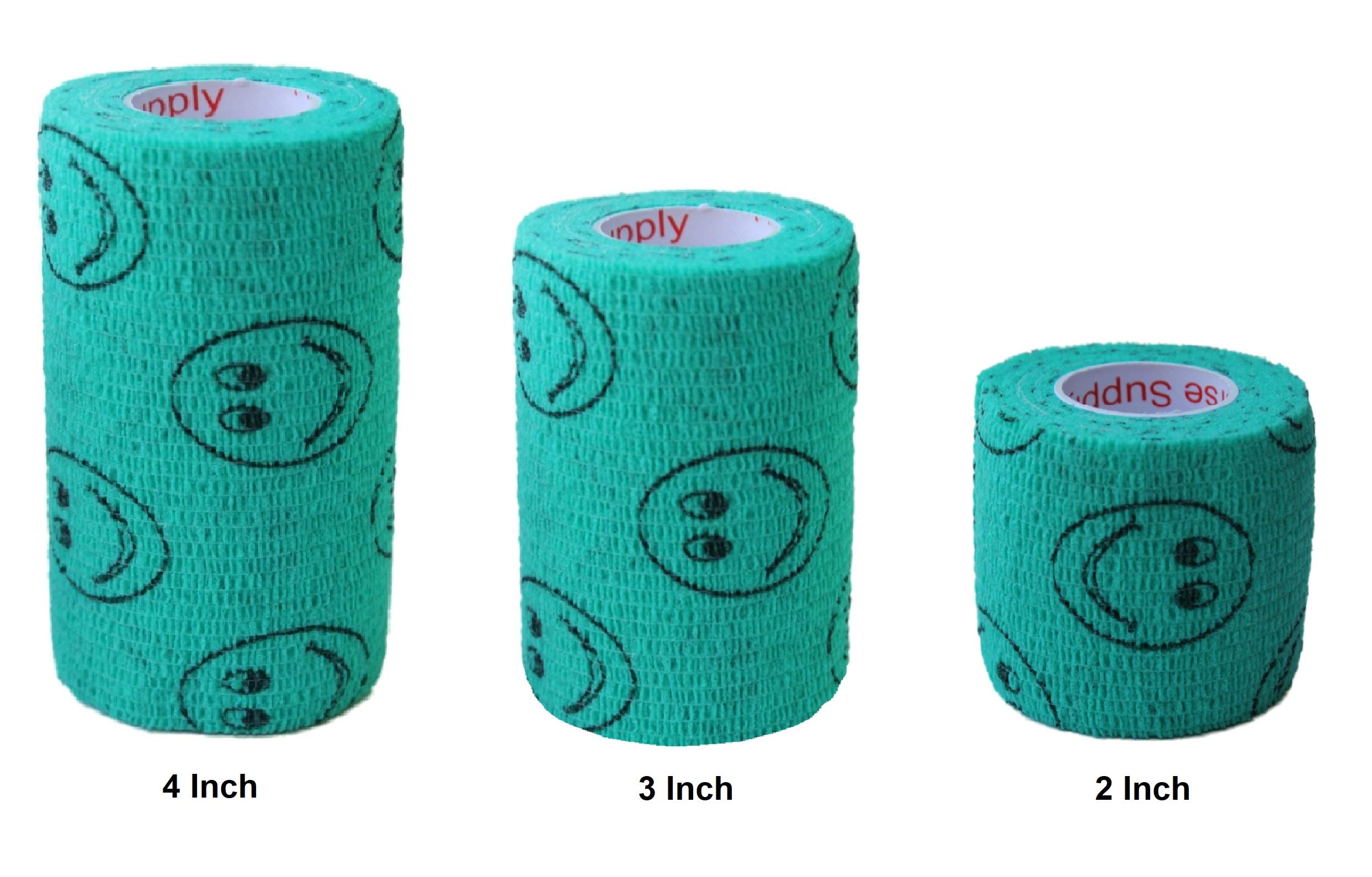 Vet Wrap Wrap Tape (Teal with Smiles) (2 Pack) (4 Inch x 15 feet) Self Adhesive Adherent Adhering Cohesive Flex Self Stick Banda