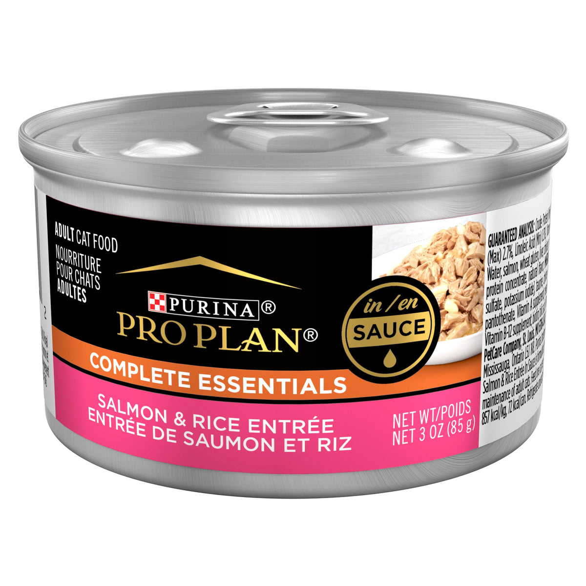 Purina Pro Plan Gravy, Pate, High Protein Wet Cat Food, Complete Essentials Salmon And Rice Entree In Sauce - (Pack Of 24) 3 Oz. Pull-Top Cans