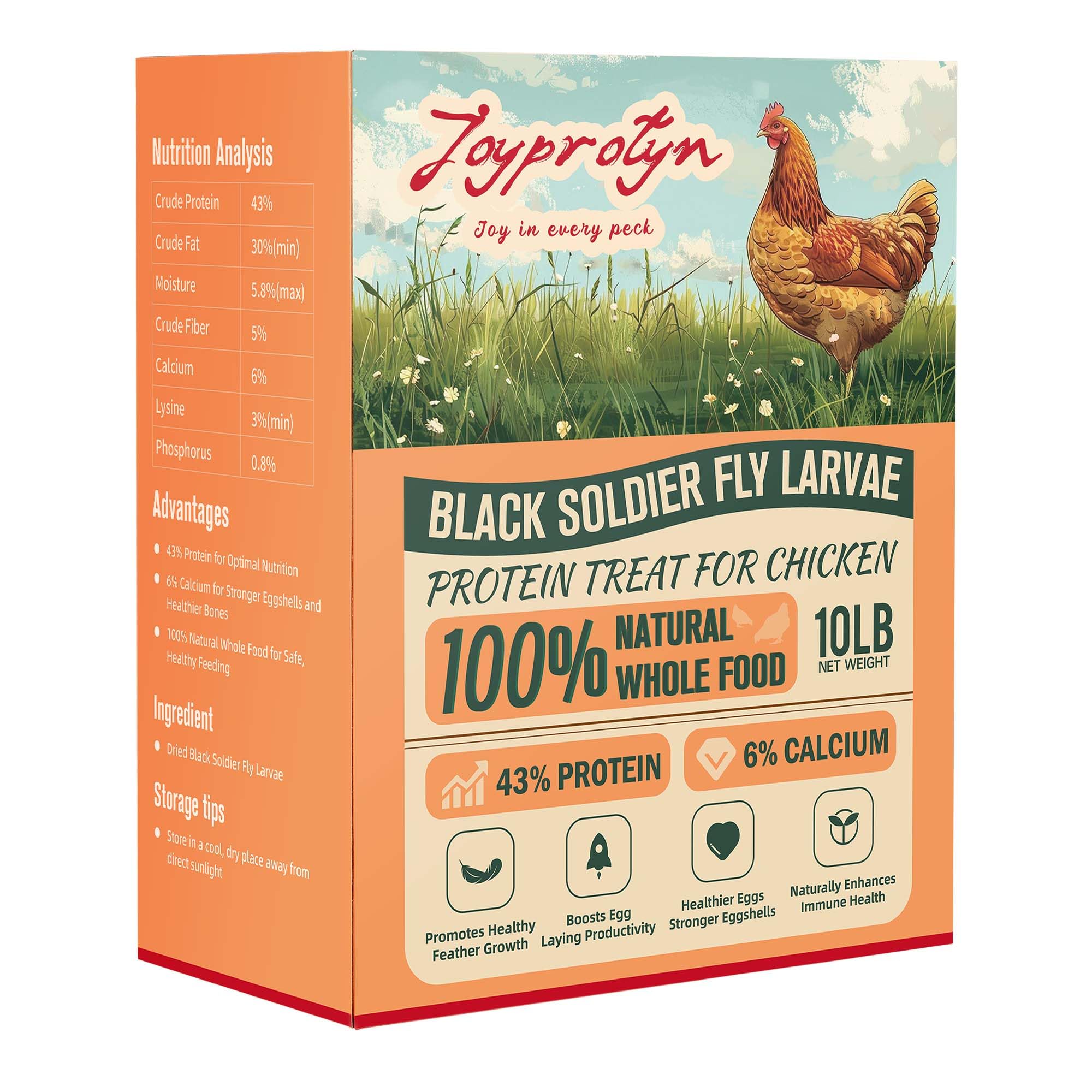 Joyprotyn 10LB Non-GMO Dried Black Soldier Fly Larvae for Chicken - 85X More Calcium Grubs Than Mealworms for Strong Eggshells &