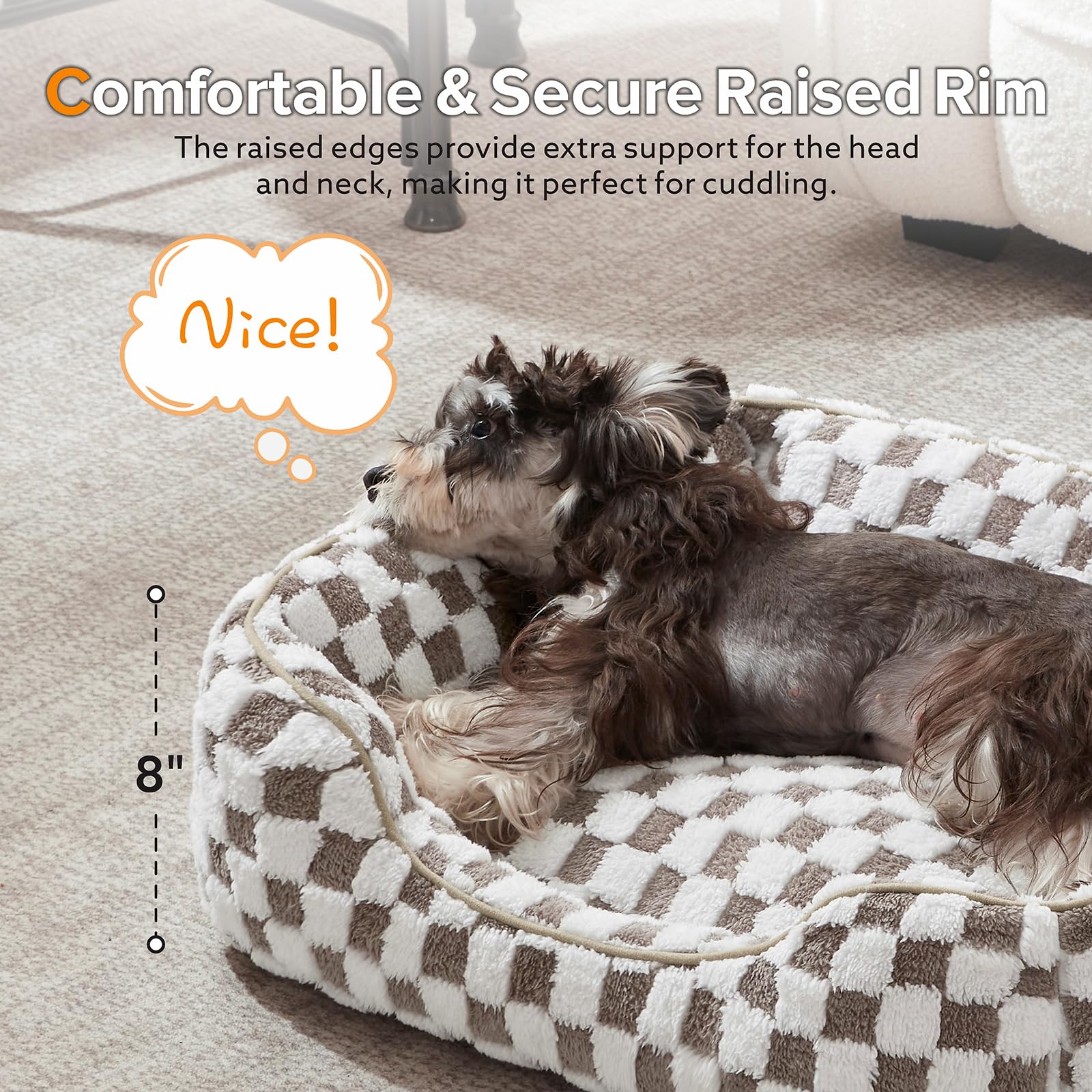 Joejoy Dog Bed For Medium Small Dogs - Rectangle Orthopedic Dog Sofa Bed, Cute Modern Puppy Bed With Jacquard Shaggy Plush & Ant