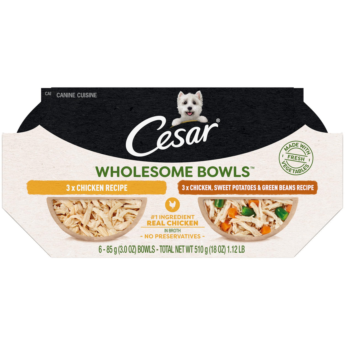 Cesar Wholesome Bowls Adult Wet Dog Food, Chicken Recipe And Chicken, Sweet Potatoes & Green Beans Recipe Variety Pack, 3 Oz., Pack Of 6