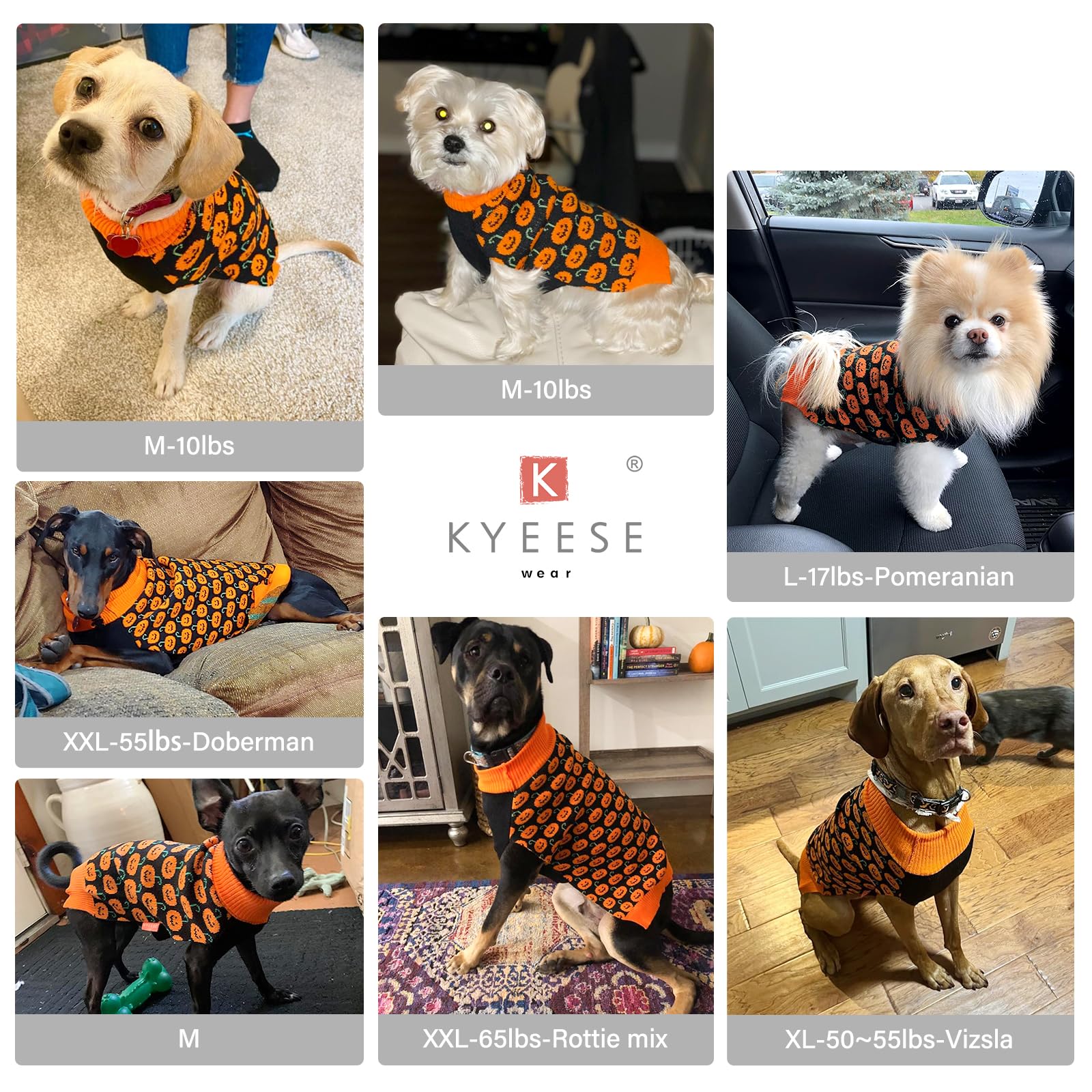 Kyeese Halloween Dog Sweater Pumpkin With Leash Hole Dog Sweater Turtleneck Dog Knitwear Warm Pet Sweater,Xl