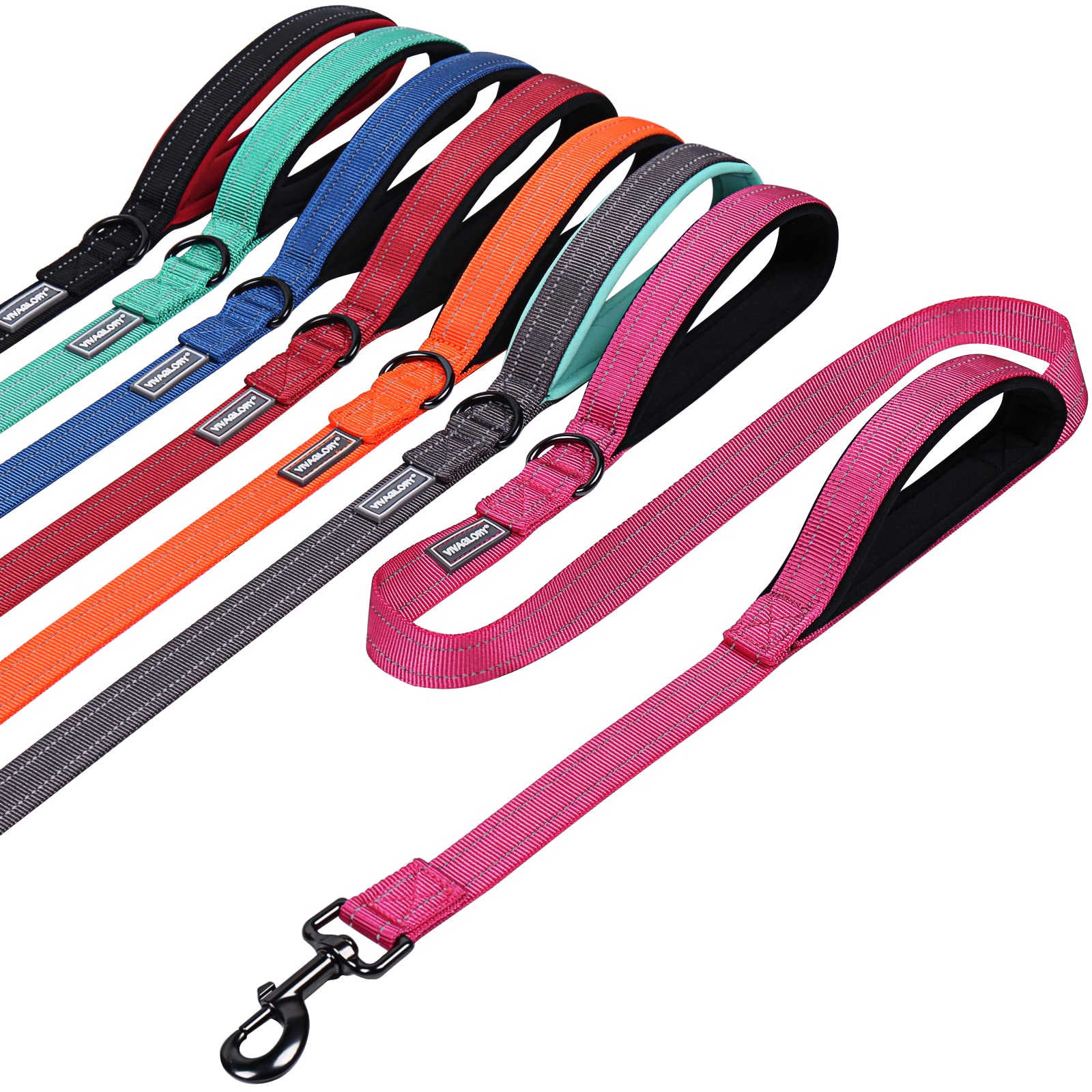 Vivaglory Traffic Handle Dog Leashes, Two Padded Soft Handles Strong Dog Leash, Reflective & Metal Hook Training Pet Lead, Pink