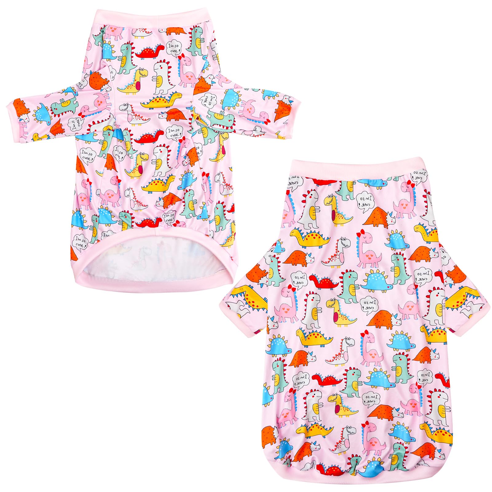 PriPre Dinosaur Dog T Shirts Cute Dinosaur Pattern Printed Apparel Shirt for Large Dogs Softable Stretchy Pet Clothes (L, Pink D