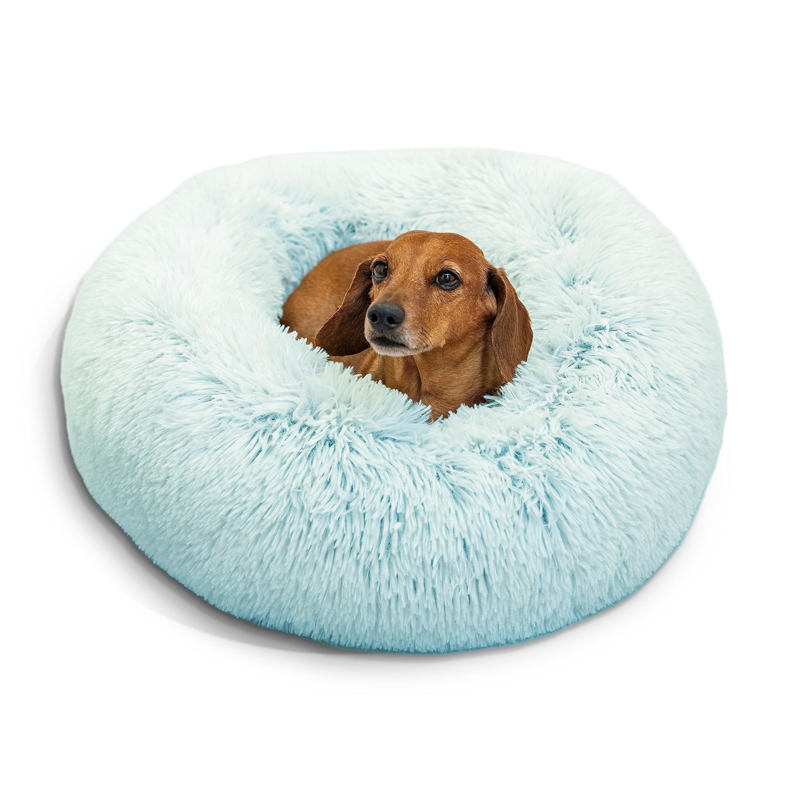Best Friends By Sheri The Original Calming Donut Dog And Cat Bed In Shag Fur, Baby Blue, Small, 23X23