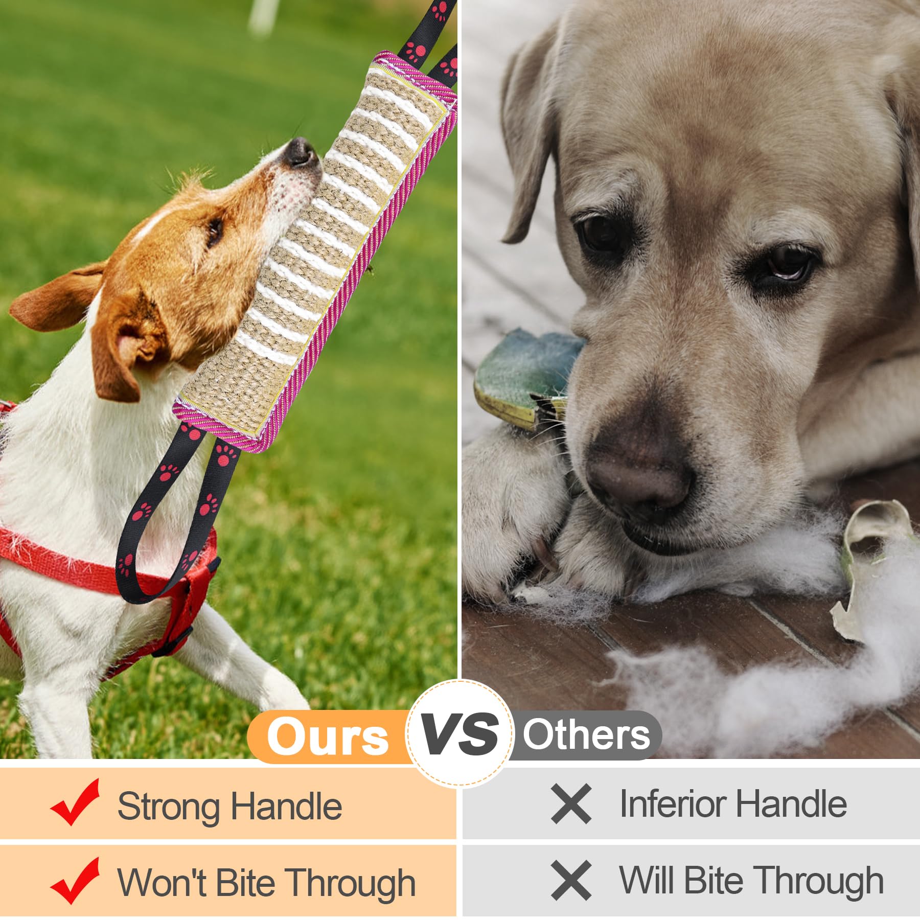 Dog Tug Toy Dog Bite Jute Pillow Pull Toy with 2 Strong Handles for Tug of War, Puppy Interactive Play, Tear Resistant Bite Trai