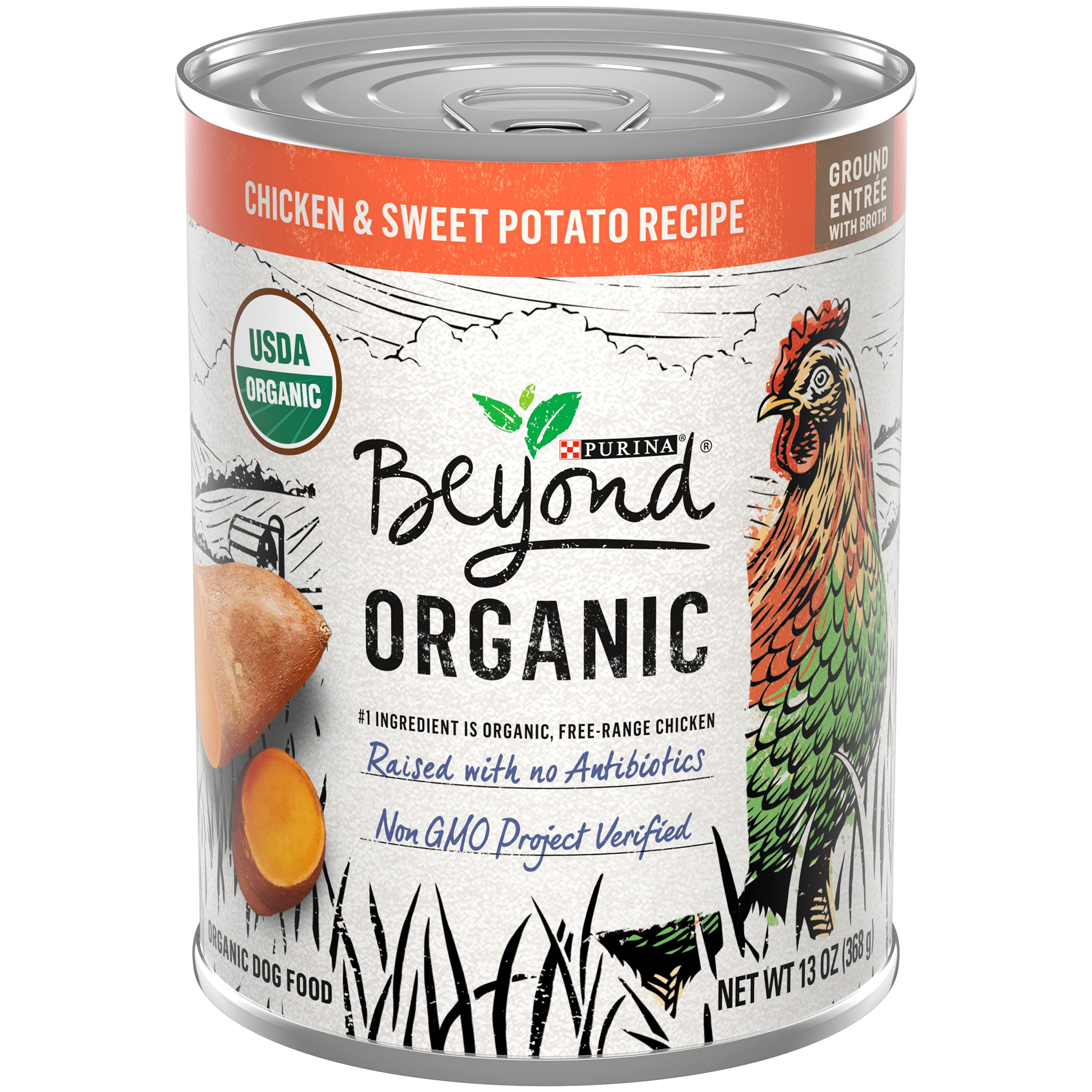 Purina Beyond Organic Wet Dog Food, Organic Chicken & Sweet Potato Adult Recipe Ground Entr  e With Broth - (Pack of 12) 13 oz.