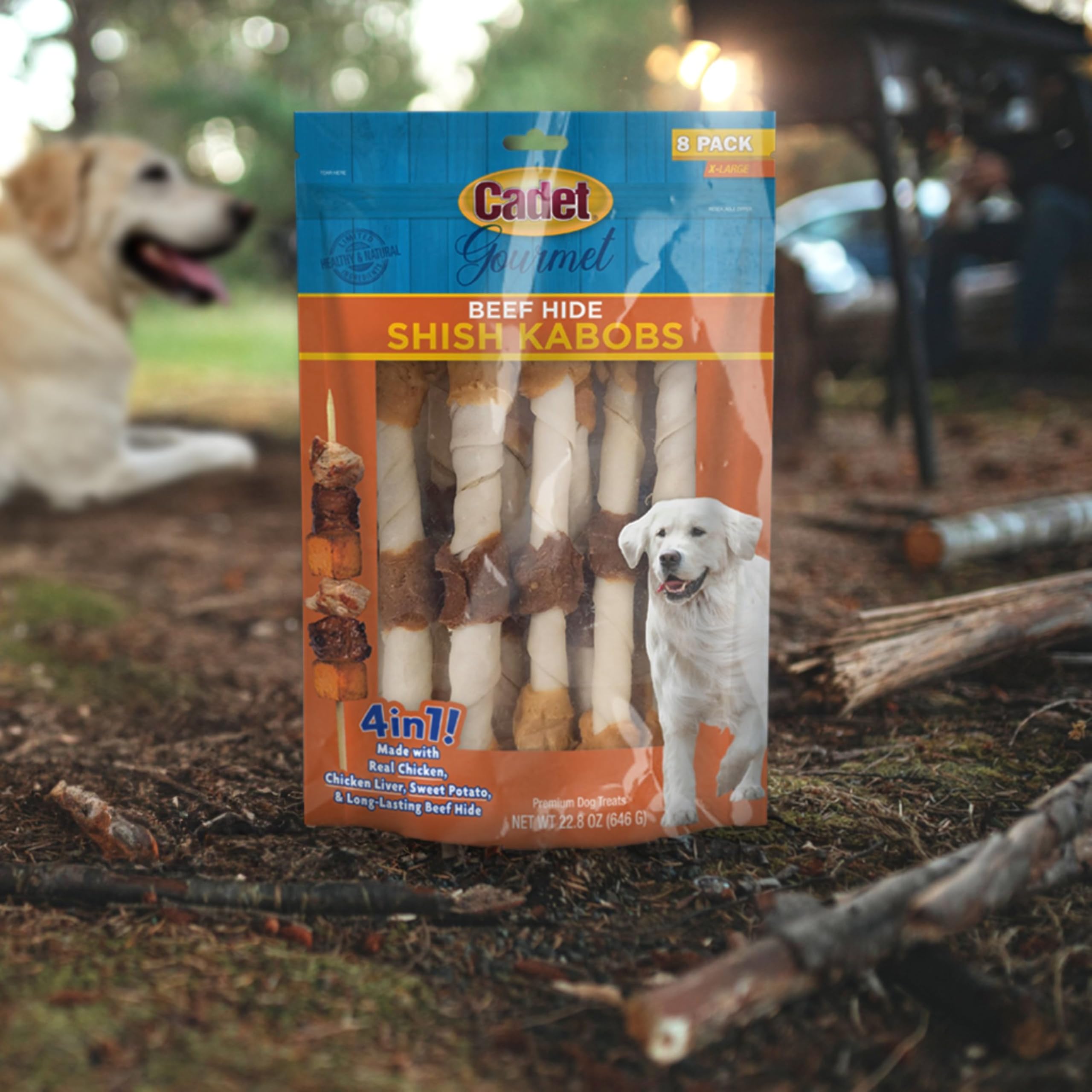Cadet Gourmet Shish Kabob Dog Treats for Large Dogs, Healthy & Natural Chicken & Sweet Potato Chew Sticks, Beef Hide, Extra Larg