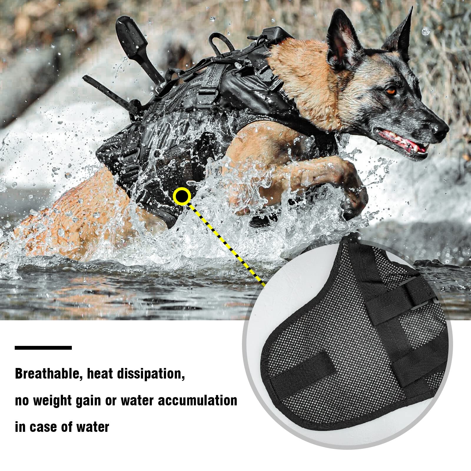 Petac Gear Tactical Dog Harness No Pull For Large Working Dogs Military Dogs Vest Police Service Training Dogs Molle Harnesses With Handle ??(Bk, L)