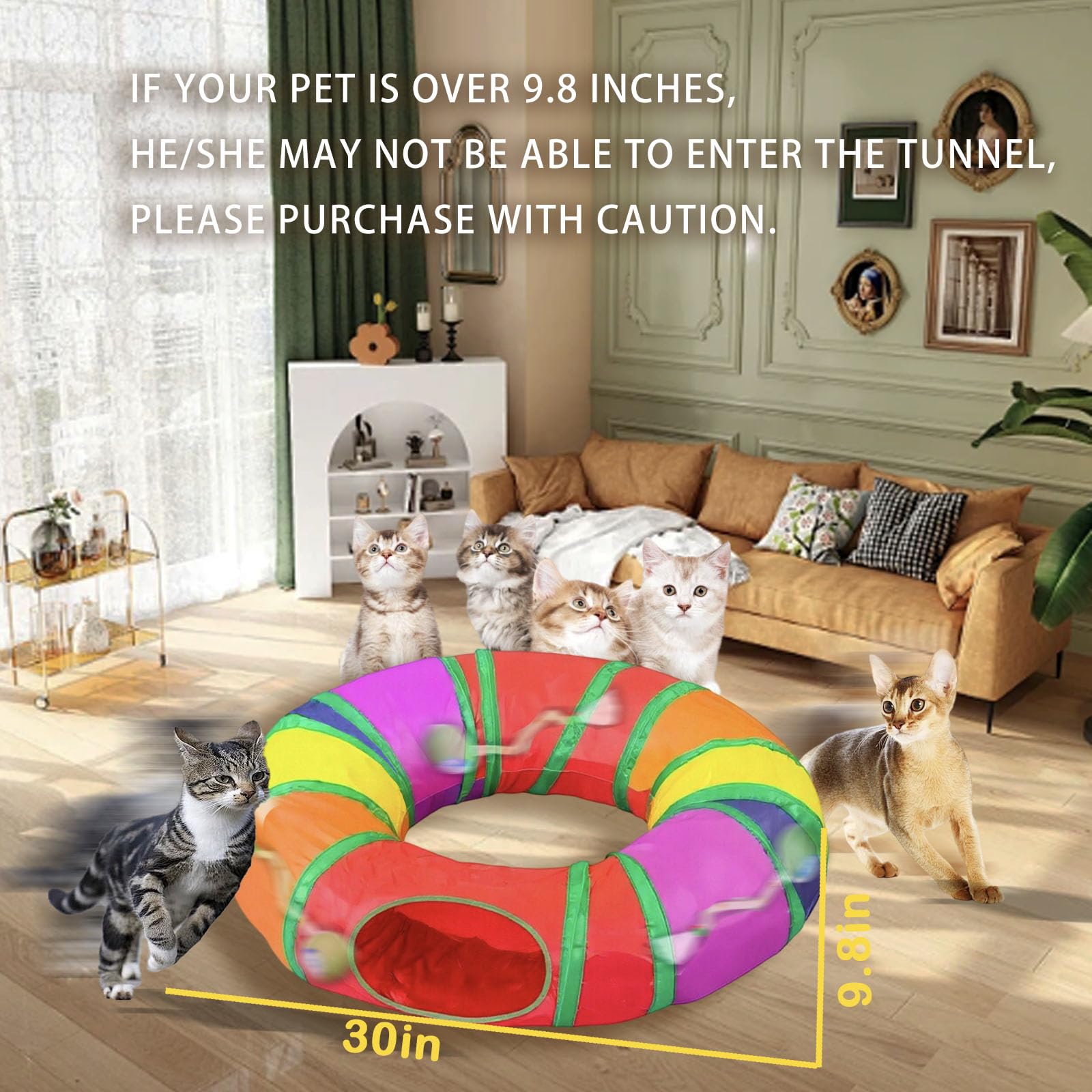 Cat Tunnel with Fast Rolling Ball, Motion-Activated Ball in Fun Cat Play House, Hide & Seek Puzzle Game for Indoor Cats & Kitten