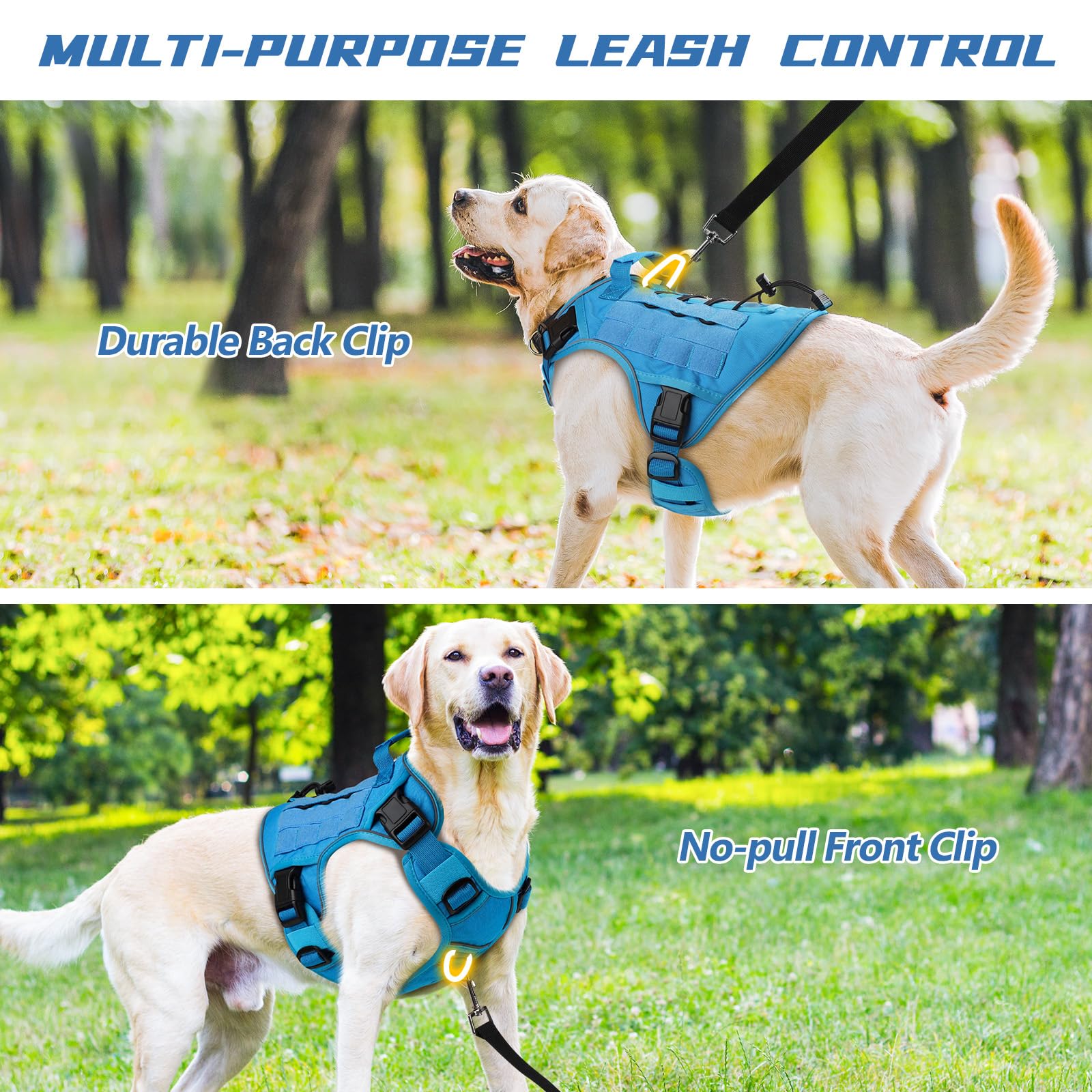 Wingoin Blue Tactical Dog Harness For Large Dogs No Pull Adjustable Pet Harness With Handle Reflective K9 Military Service Dog Vest For Walking Hiking Training (L)