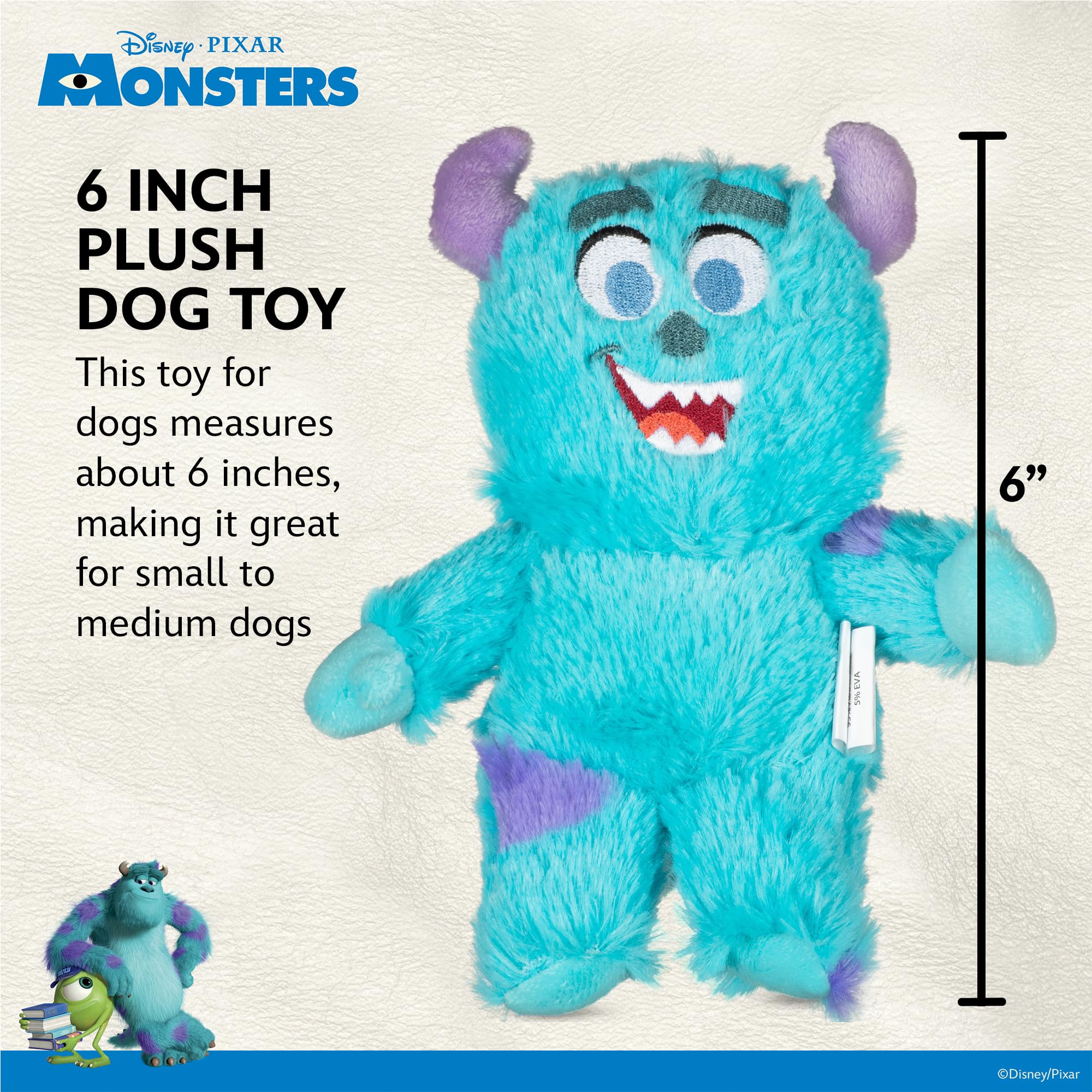 Disney For Pets Sulley Plush Dog Toy 6In | Plush Toy For Dogs Inspired By Sulley From Pixar'S Monsters, Inc. With Squeaker