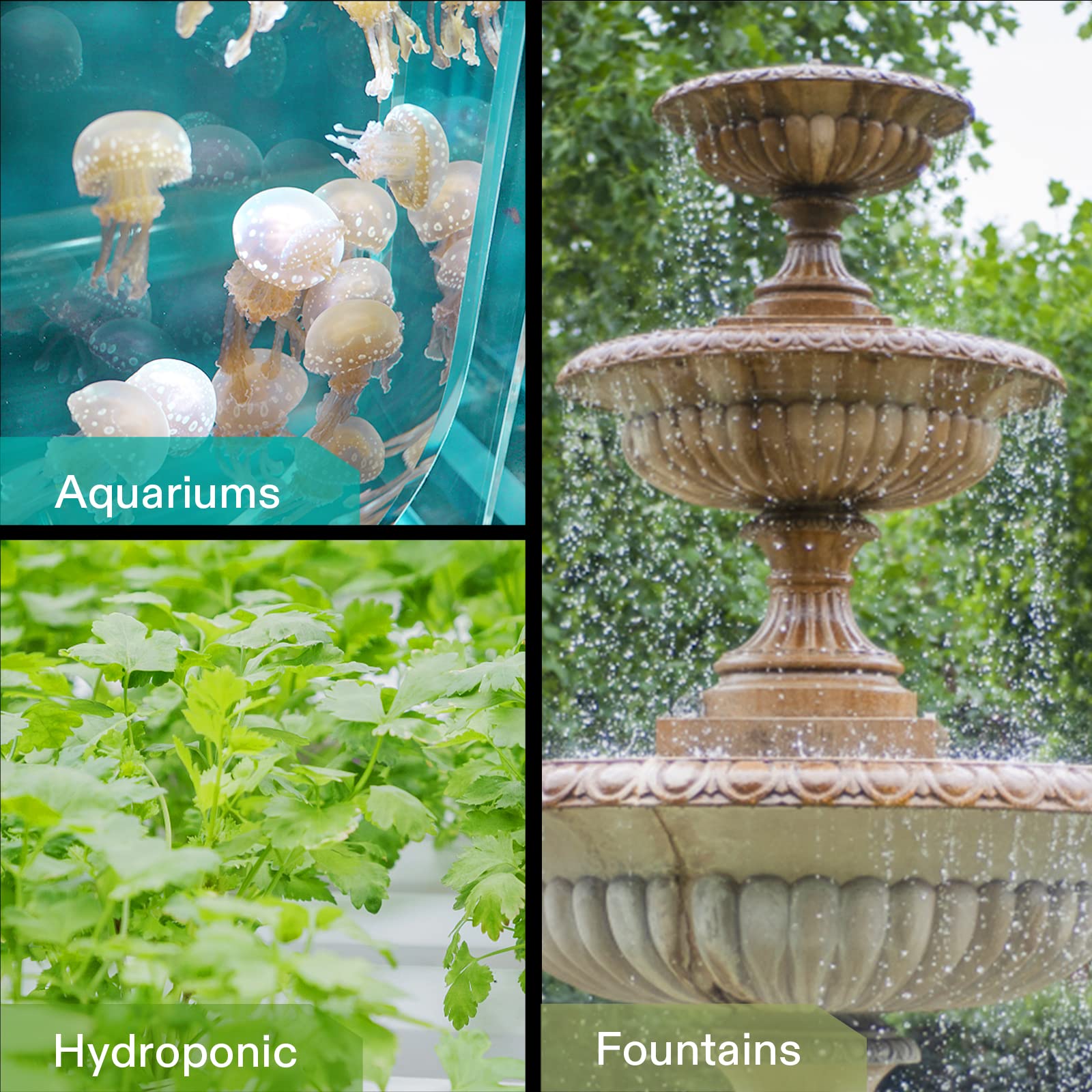 Vivosun 800Gph Submersible Pump(3000L/H, 24W), Ultra Quiet Water Fountain Pump With 10Ft. High Lift With 6.5Ft. Power Cord, 3 Nozzles For Fish Tank, Pond, Aquarium, Statuary, Hydroponics Green