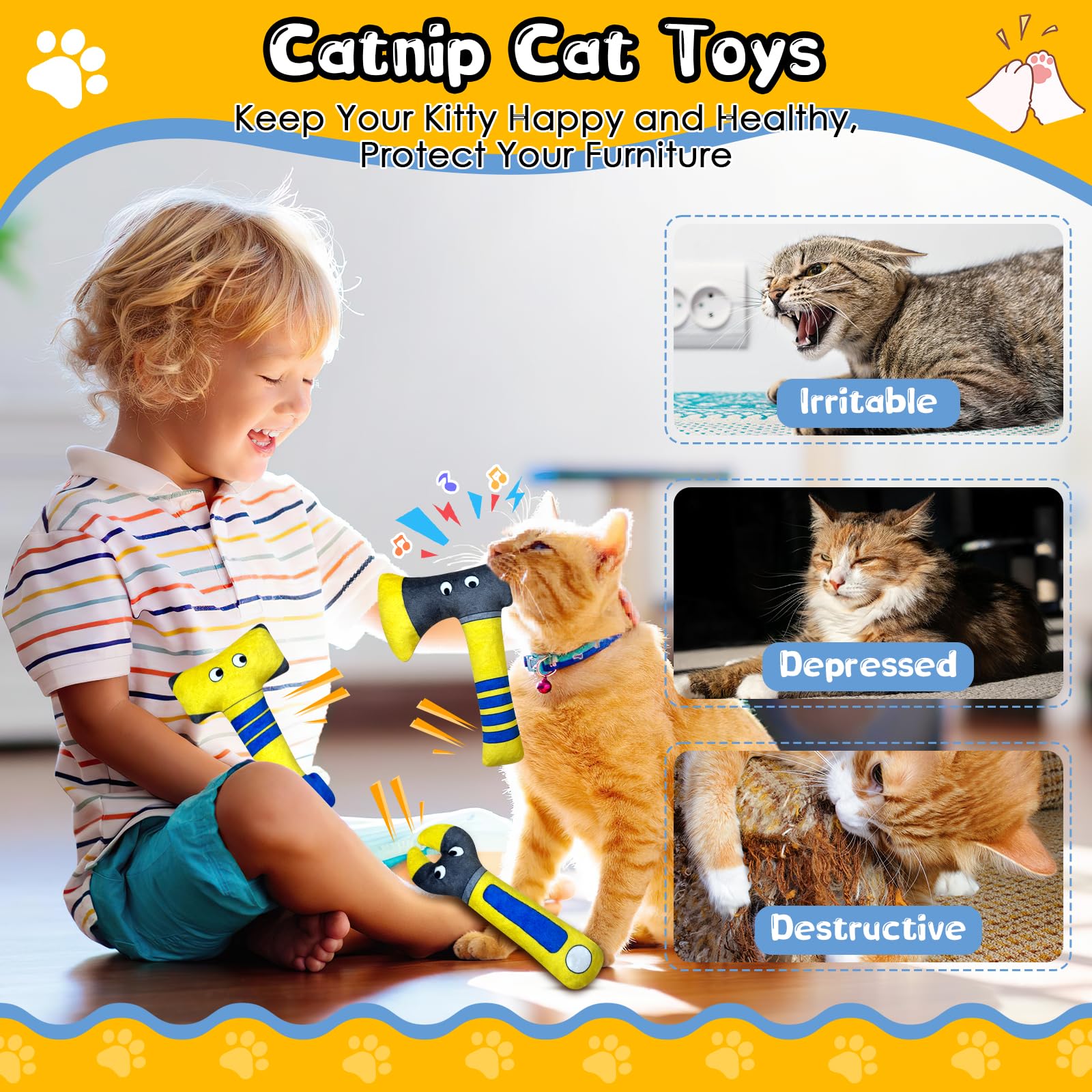 Wowbala 3Pcs Funny Catnip Toys, Catnip Toys For Indoor Cat - Hatchet Shaped Cat Toy With Crinkle Sound Interactive Kitten Kitty