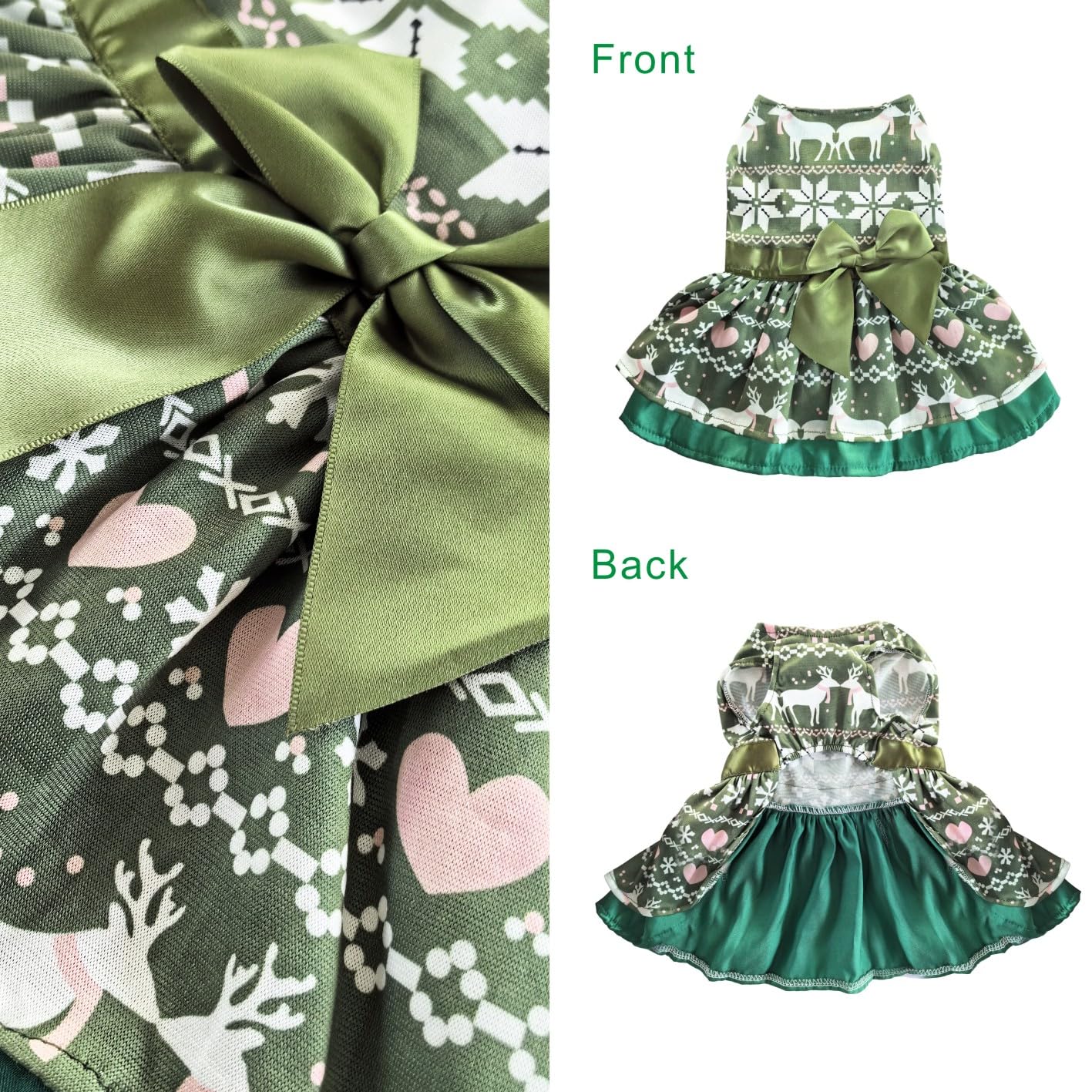 Otunrues Dog Christmas Dress, Stretchy Outfit With Bowtie For Girls, Holiday Party Lightweight Clothes For Small Dogs Cats, Gree