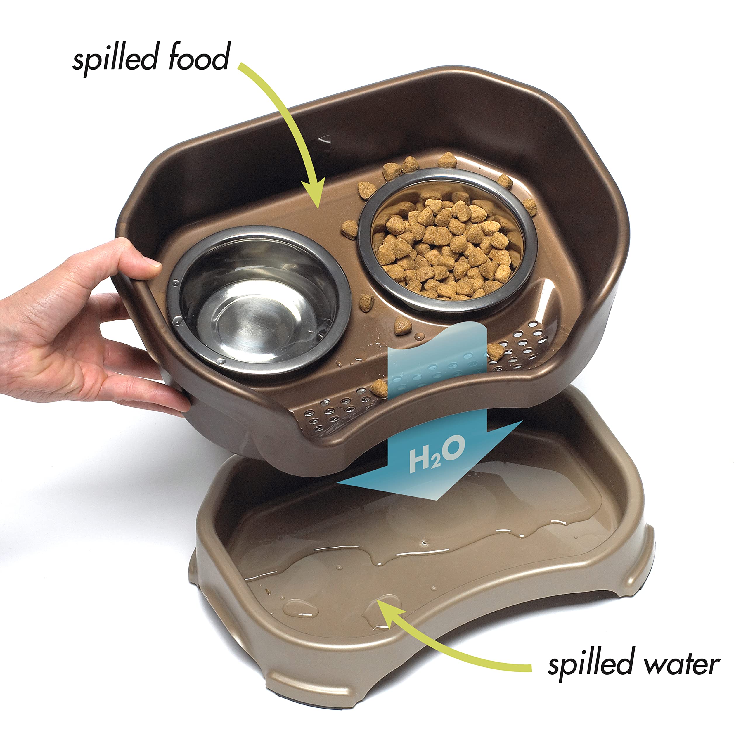 Neater Feeder Deluxe Mess Proof Cat Bowls Elevated for All Breeds - Made in USA - No Spill Raised Bowls for Indoor Cats - Stainl