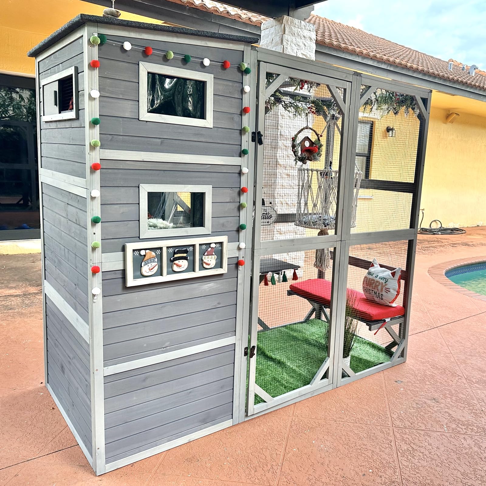 Catio Cat House Outdoor Kitty Enclosures 77'' Large Cat Home With Run Cat Cage With Platforms Kitty Playpen,4 Tiers