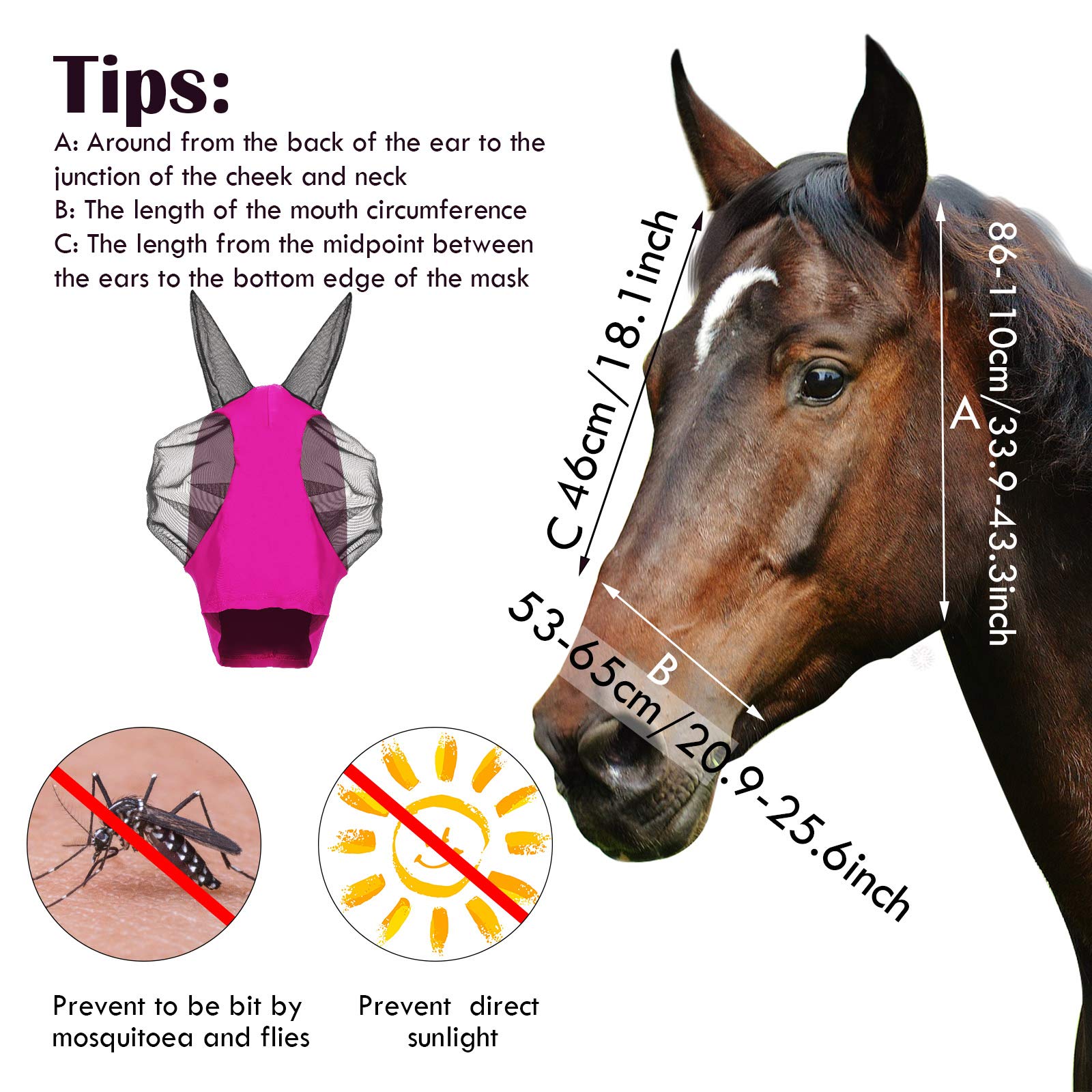 Weewooday 3 Pcs Horse Fly Masks for Horses Fly Masks with Ears Smooth and Elasticity Fly Mask with UV Protection