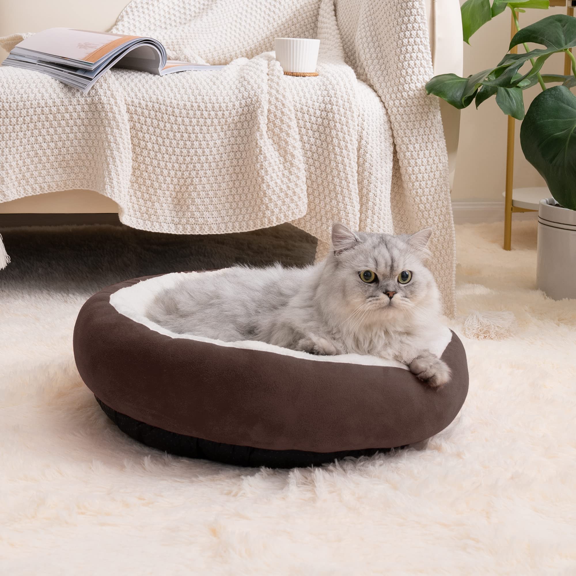 Love'S Cabin Round Donut Cat And Dog Cushion Bed, 20In Pet Bed For Cats Or Small Dogs, Anti-Slip & Water-Resistant Bottom, Super