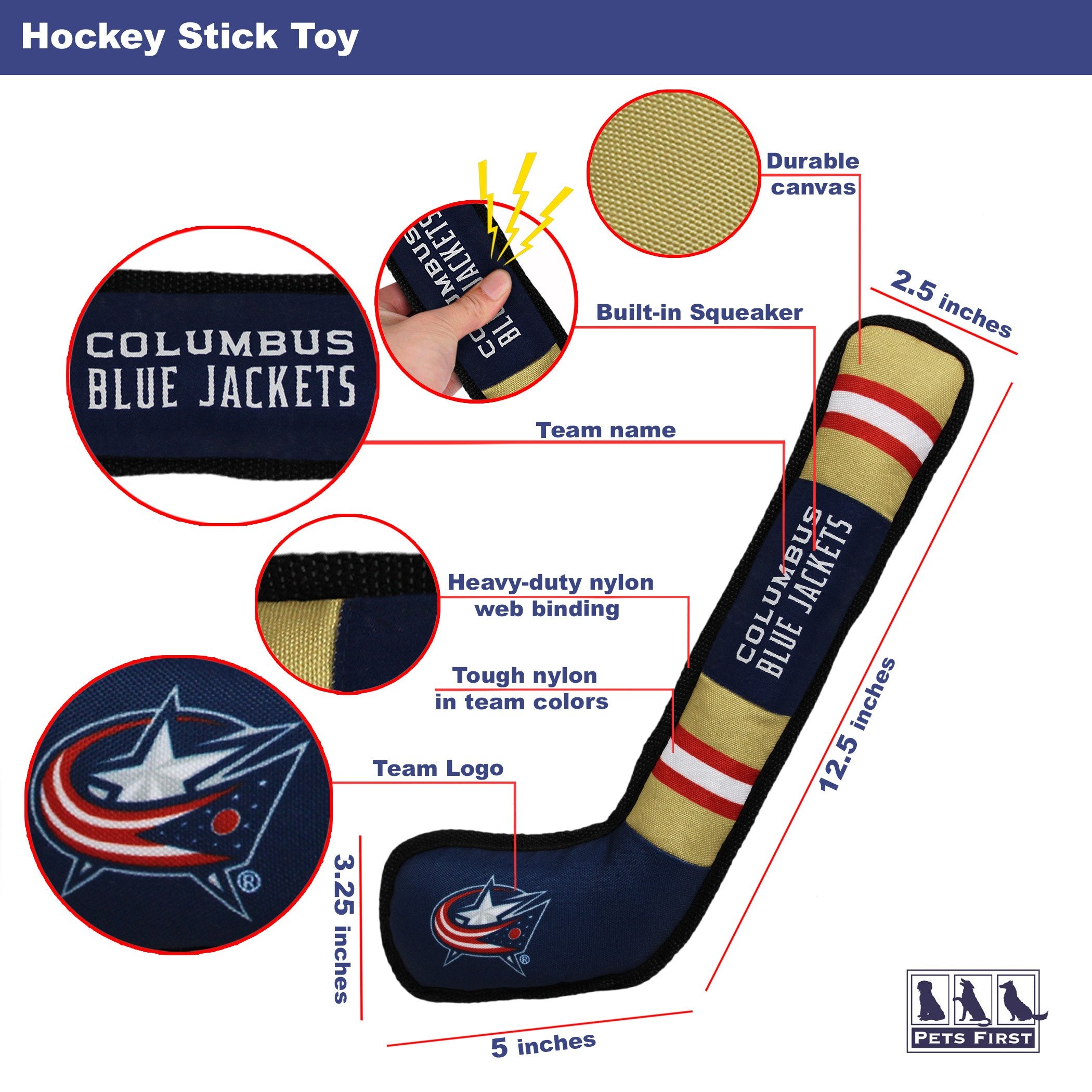 Pets First NHL Columbus Blue Jackets Stick Toy for Dogs & Cats. Play Hockey with Your Pet with This Licensed Dog Tough Toy Rewar