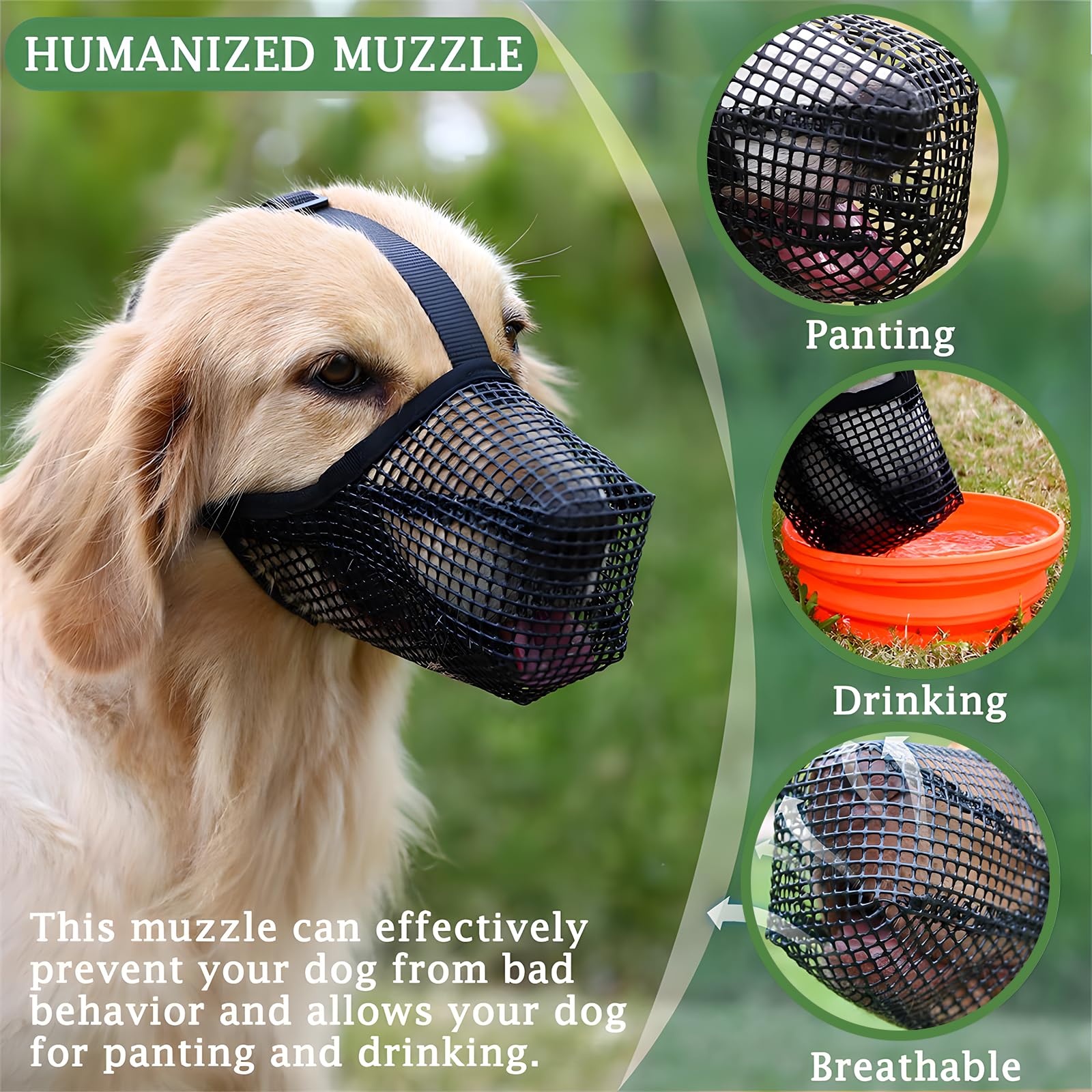 Dog Muzzle, Soft Mesh Covered Muzzles For Small Medium Large Dogs, Protection Muzzle With Adjustable Straps, Prevent Biting Chew