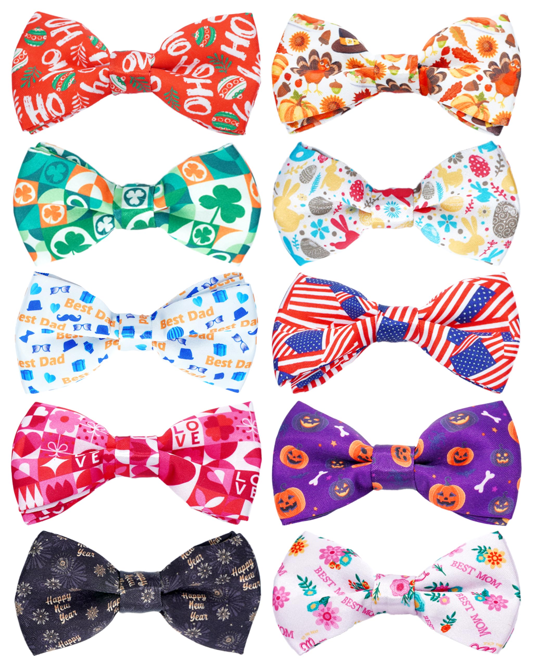 PET SHOW 10 Pack Holiday Big Dog Bow Ties for Large Medium Dogs Sliding Collar Attachments Festival Patterns Bowties Classy Bowk