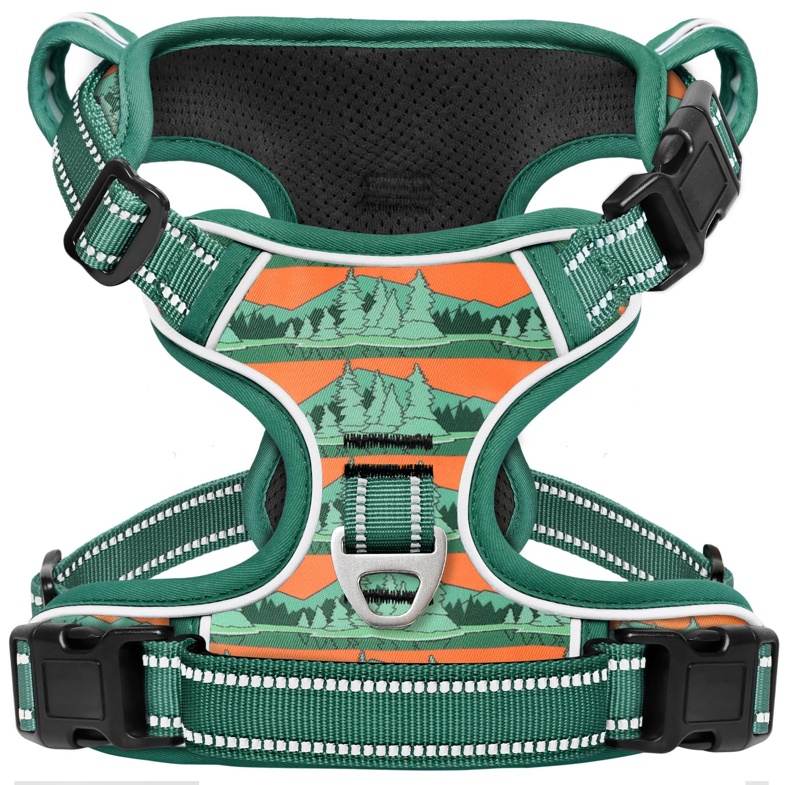Timos No Pull Dog Harness,No Choke Front Clip Dog Reflective Harness,Adjustable Soft Padded Pet Vest With Easy Control Handle Fo