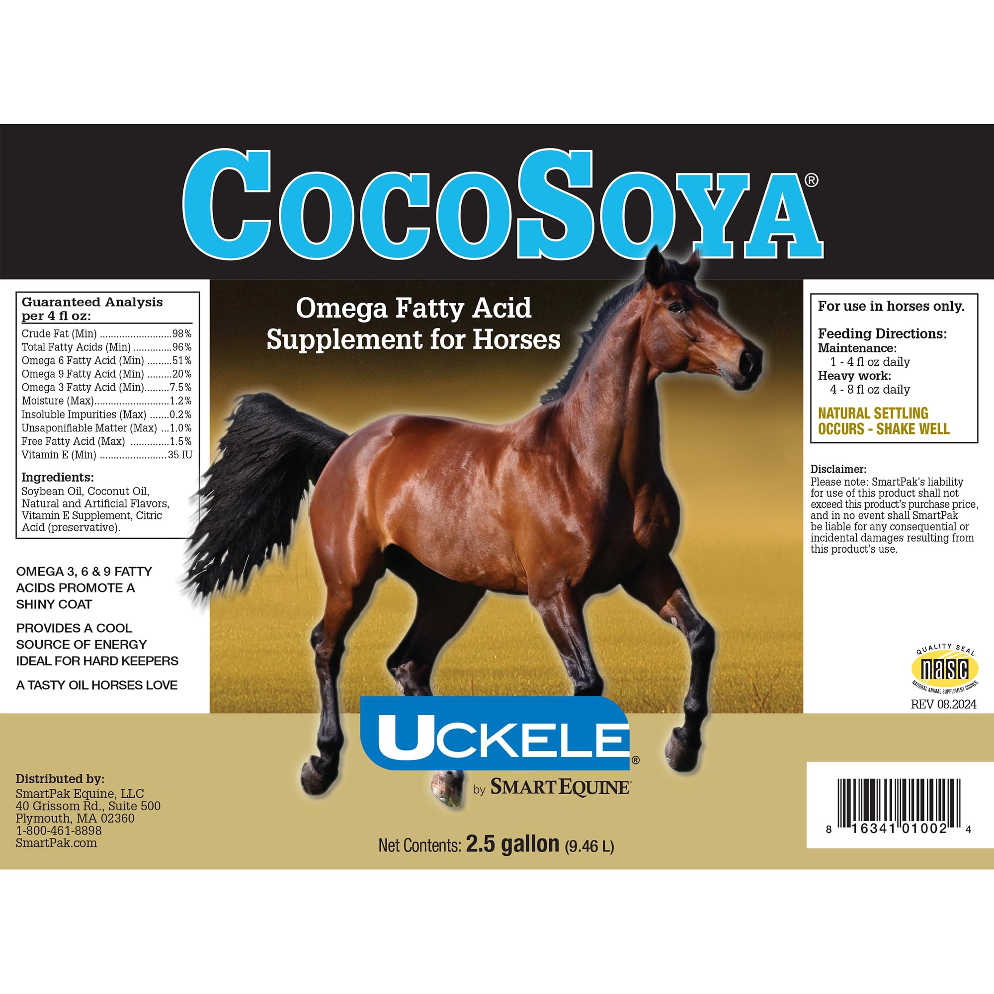 Uckele CocoSoya Oil Horse Supplement - Omega Fatty Acid Supplement for Horses - Equine Vitamin & Mineral Supplement - 2.5 gallon