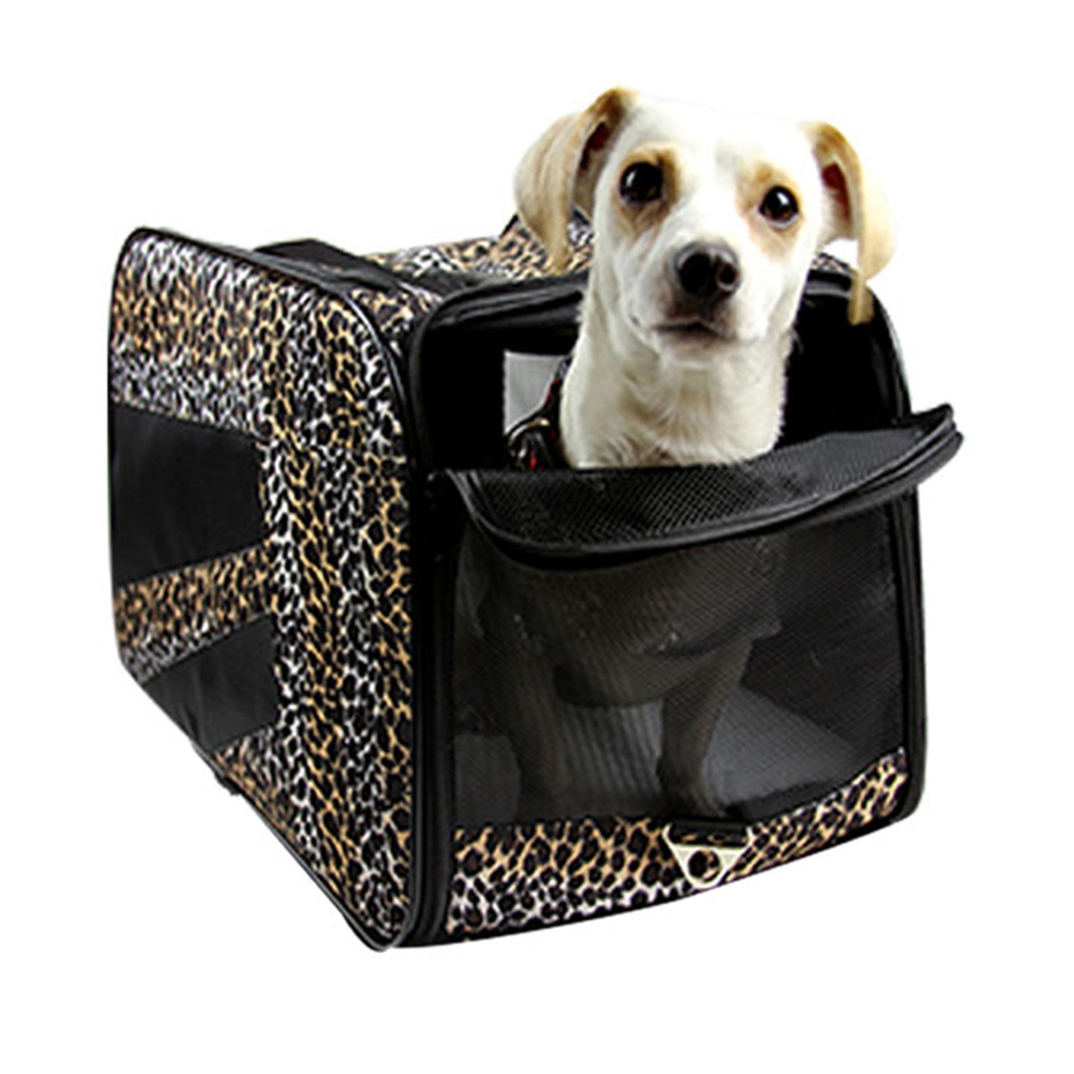 dbest products Pet Smart Cart Carrier, Medium, Leopard, Soft Sided Collapsible Folding Travel Bag, Dog Cat Airline Approved Tote