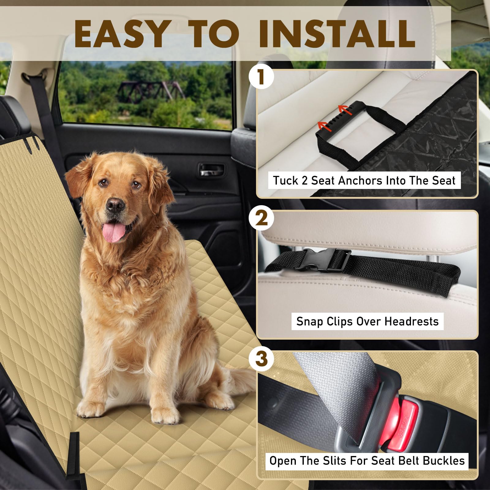 NECKORY Backseat Cover for Dogs, Waterproof and Non-Slip Pet Bench Seat Covers, Car Seat Protector for Back Seat, Universal Size