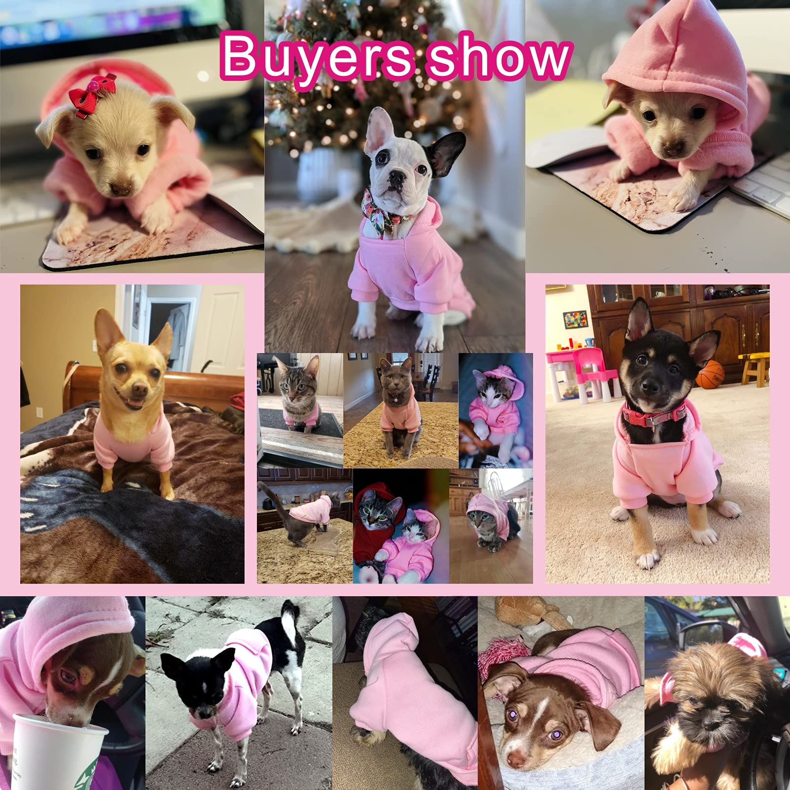 Jecikelon Winter Dog Hoodie Sweatshirts With Pockets Warm Dog Clothes For Small Dogs Chihuahua Coat Clothing Puppy Cat Custume (Xx-Small, Pink)