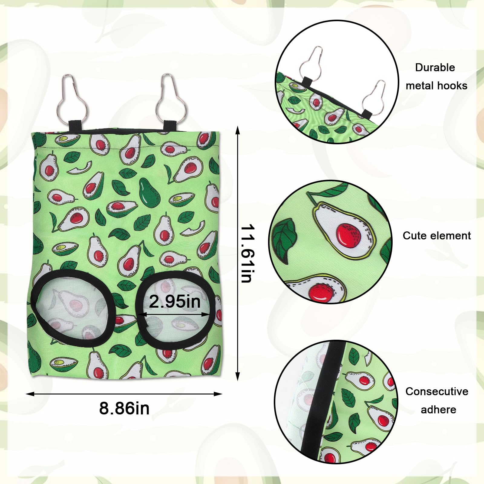 Abtols 2Pcs Rabbit Hay Feeder Bags, Hanging 2 Hole Hay Feeder For Guinea Pigs Chinchillas Hamsters Red Green Strawberry Avocado