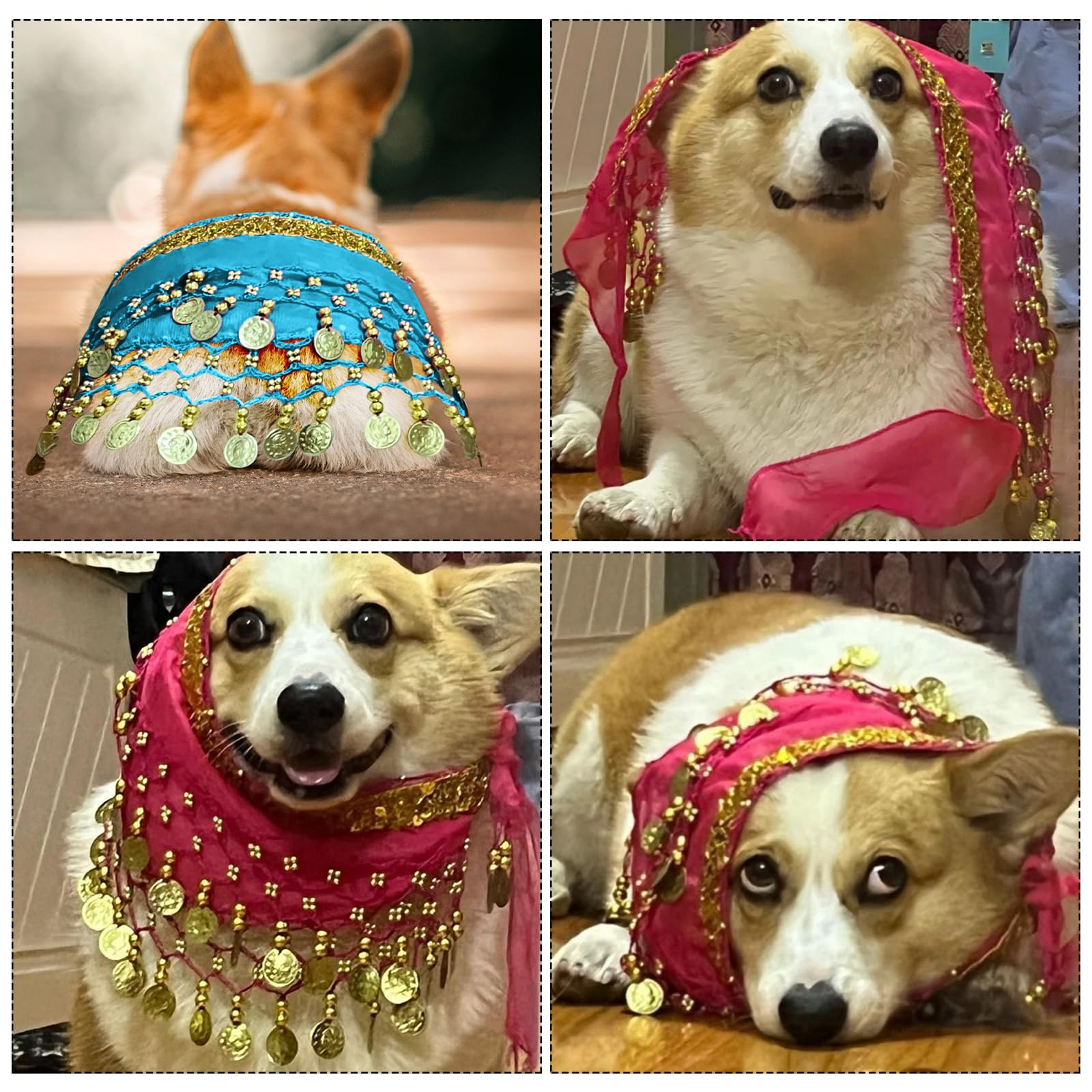 Agloo Funny Dog Belly Dancer Costume - Shaking Hip Outfit With Sequin Butt Clothes,Scarf For Pet Cosplay Parties (Pink)