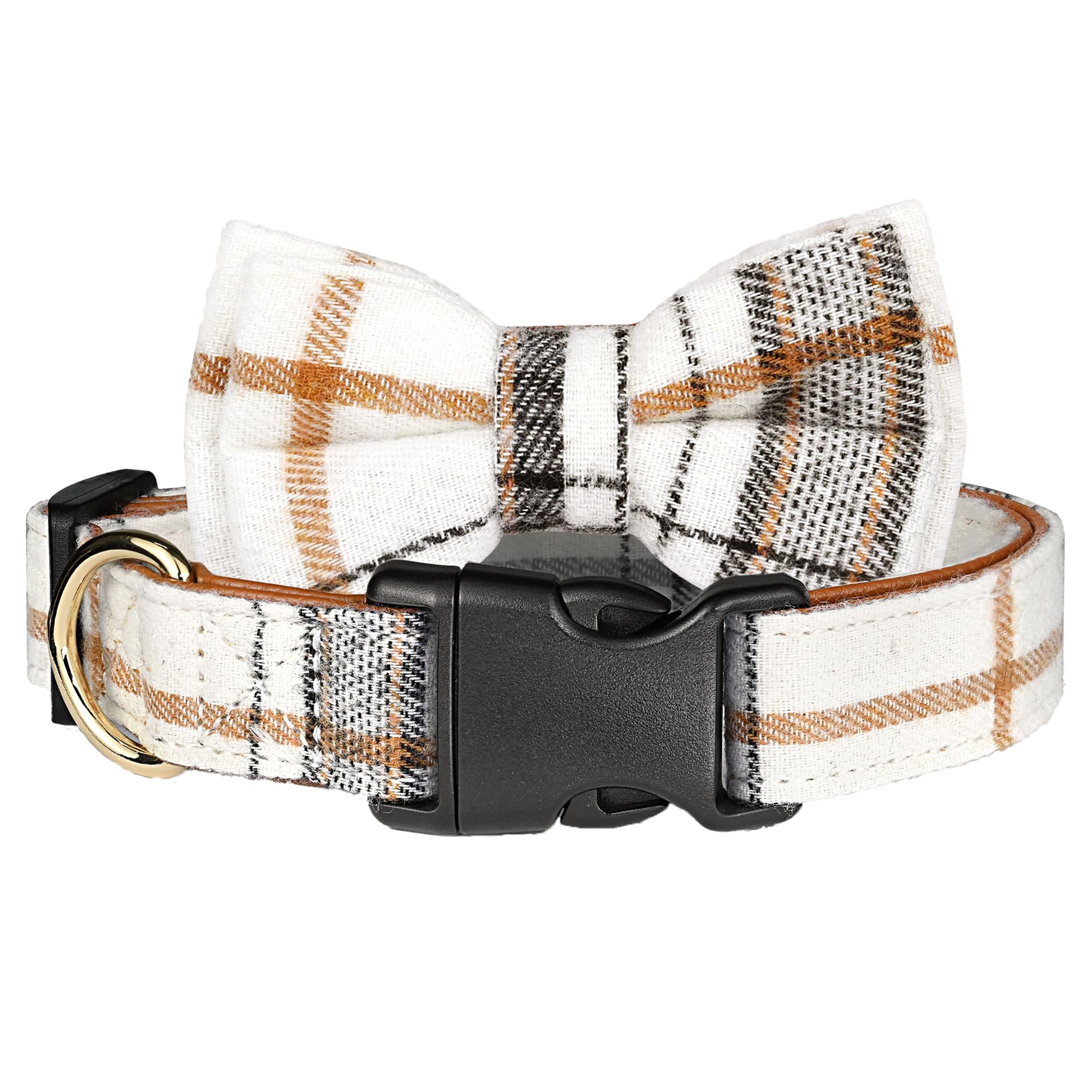 Wipalor Adjustable Dog Collar Girl Boy With Detachable Bowtie, Classic Plaiddog Christmas Collar, Soft Leather Cotton Dog Collar