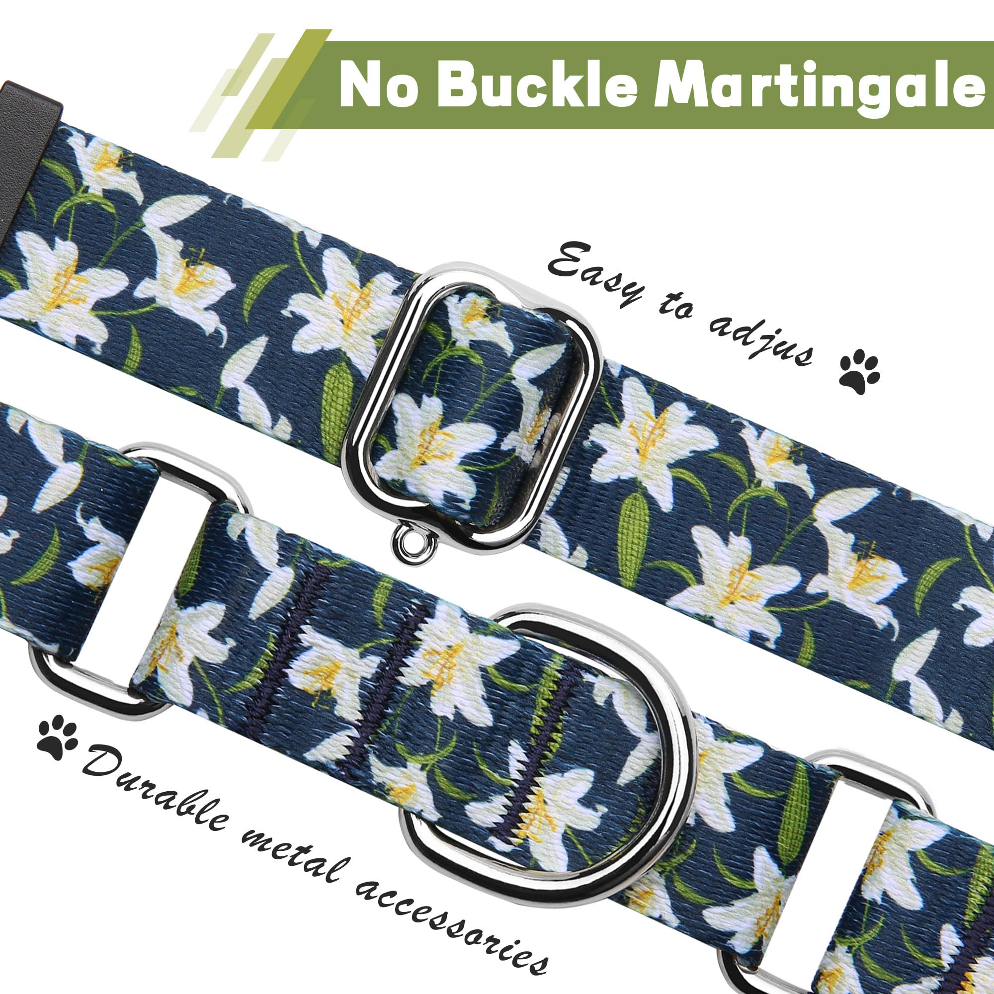 Hikiko Martingale Collar With No Buckle Cute Girl Female Floral Dog Collars For Small Dogs,Lily,S