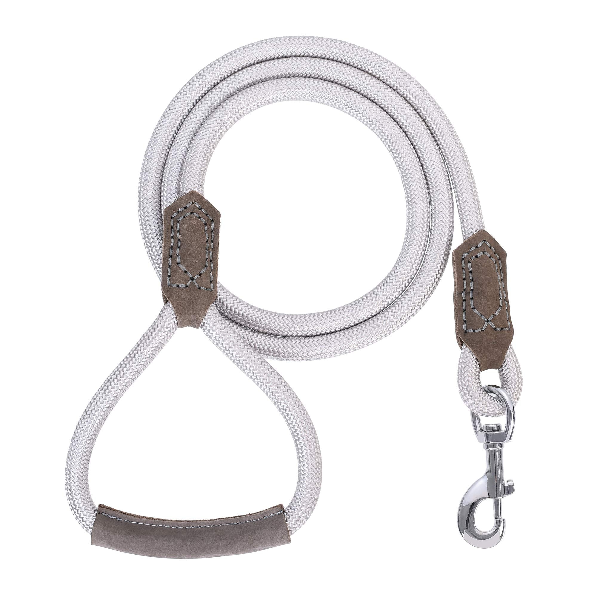 Mile High Life | Premium Leather Dog Leash | Strong Rope Leash | Leather Handle | Zinc Alloy Strong Clasp | Small Medium Large Dogs | 4/5/6 Feet(Sliver, 48 Inch (Pack Of 1))