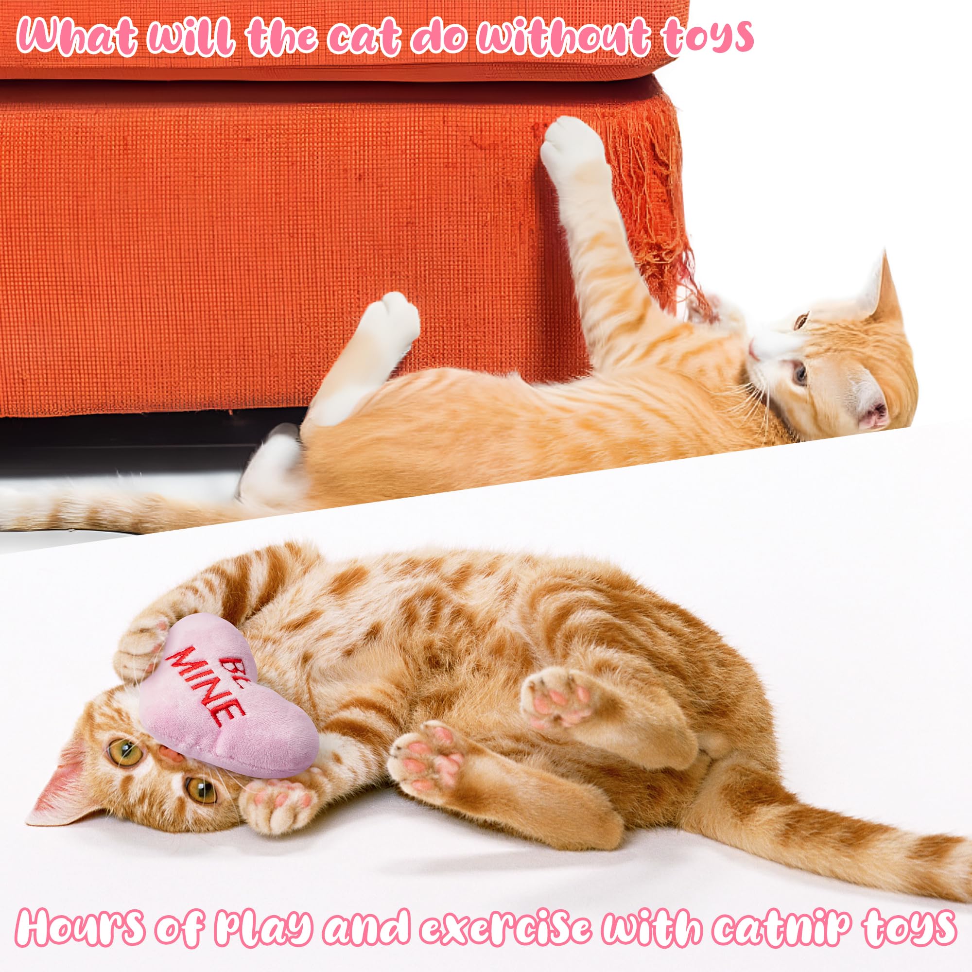 Mallmall6 5Pcs Valentines Day Conversation Heart Catnip Toys Gift For Cat, Indoor Kitten Chew Bite Kick Candy Catmint Pet Suppli