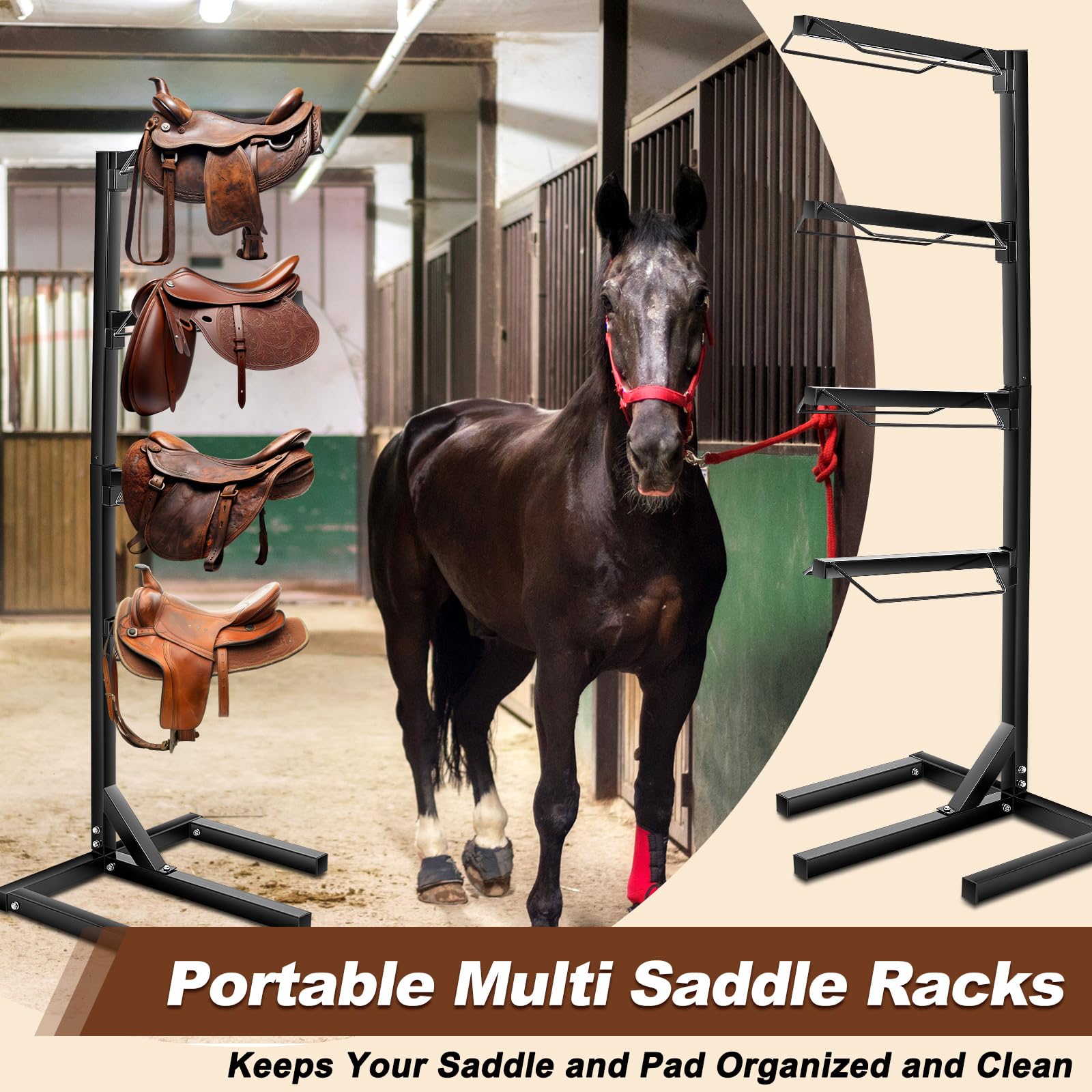 Abbylike 4 Tier Saddle Rack For Horses, 6.38 Ft Heavy Duty Saddle Pad Stand Stable Blanket Tack Storage Stand For Western Englis
