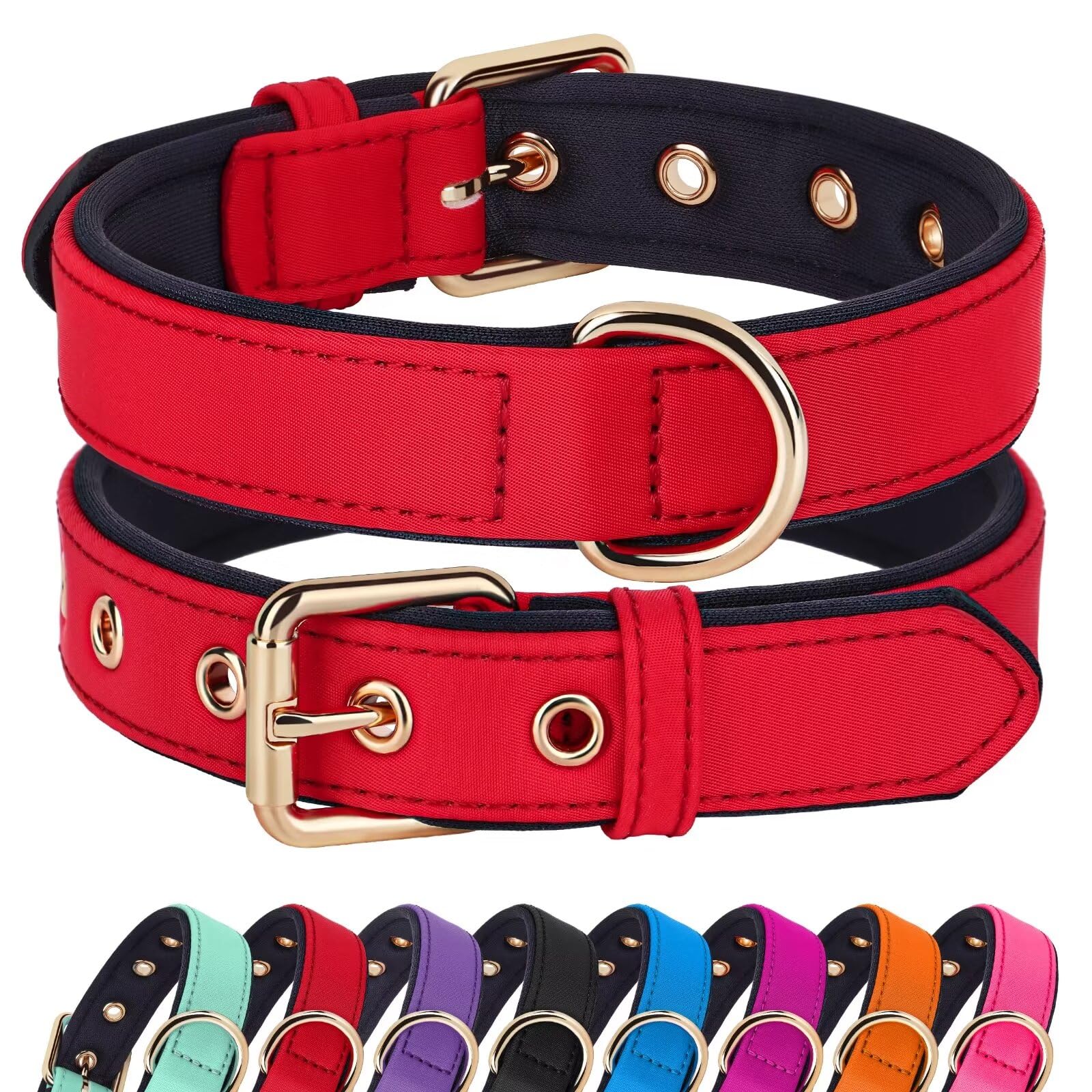 Didog Soft Padded Dog Collars For Medium Dogs, Lightweight And Breathable Dog Collar Waterproof With Metal Buckle, Red, M